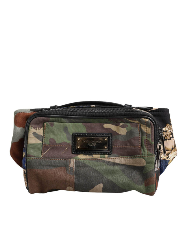 Dolce & Gabbana Multicolor Camouflage Patchwork Logo Waist Fanny Pack Bag - Hilstor