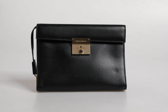 Dolce & Gabbana Black Leather Logo Plaque Document Briefcase Bag - Hilstor
