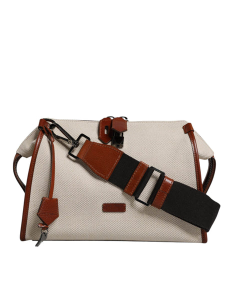 Dolce & Gabbana Beige Brown Cotton Leather Duffle Shoulder Bag - Hilstor
