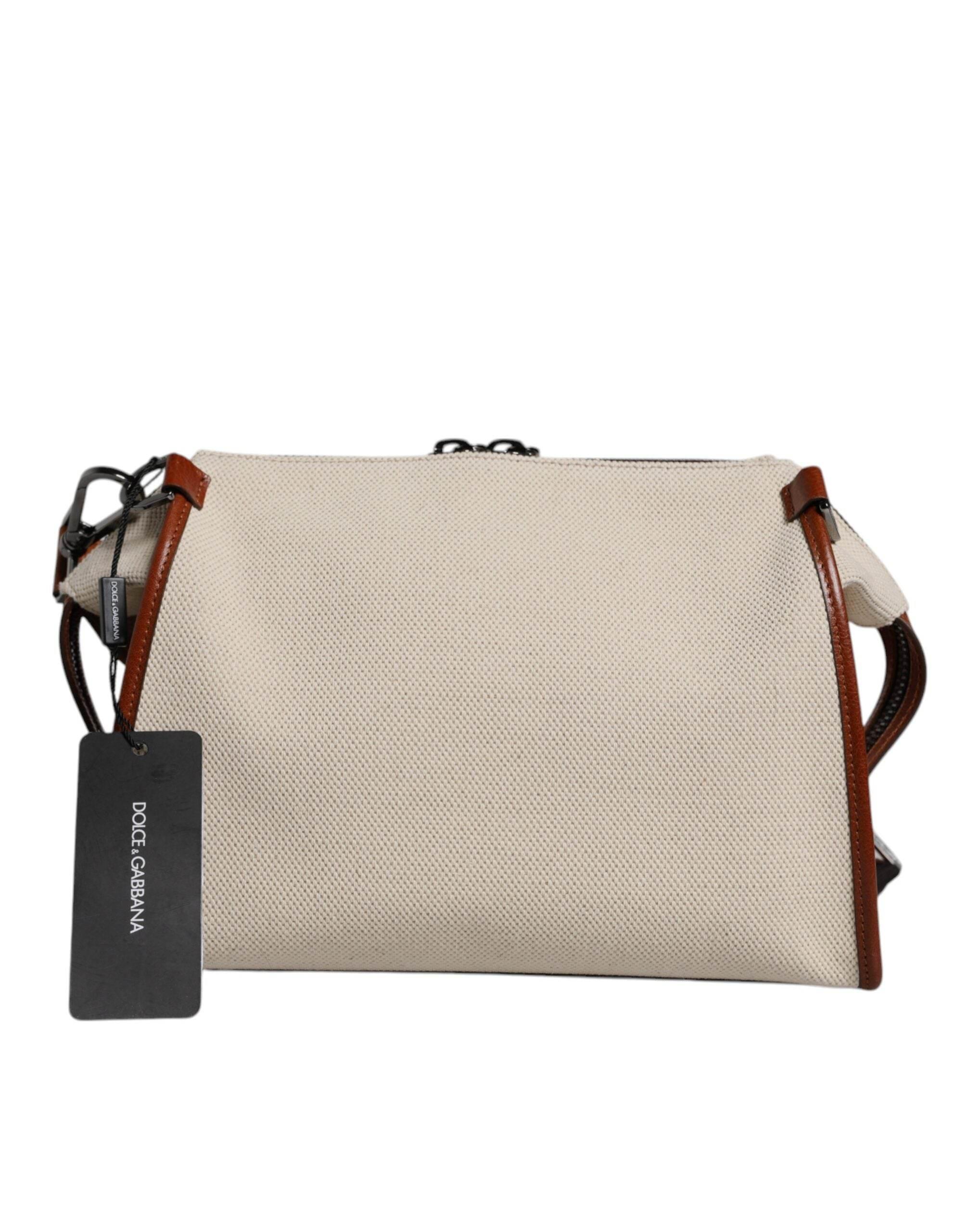 Dolce & Gabbana Beige Brown Cotton Leather Duffle Shoulder Bag - Hilstor