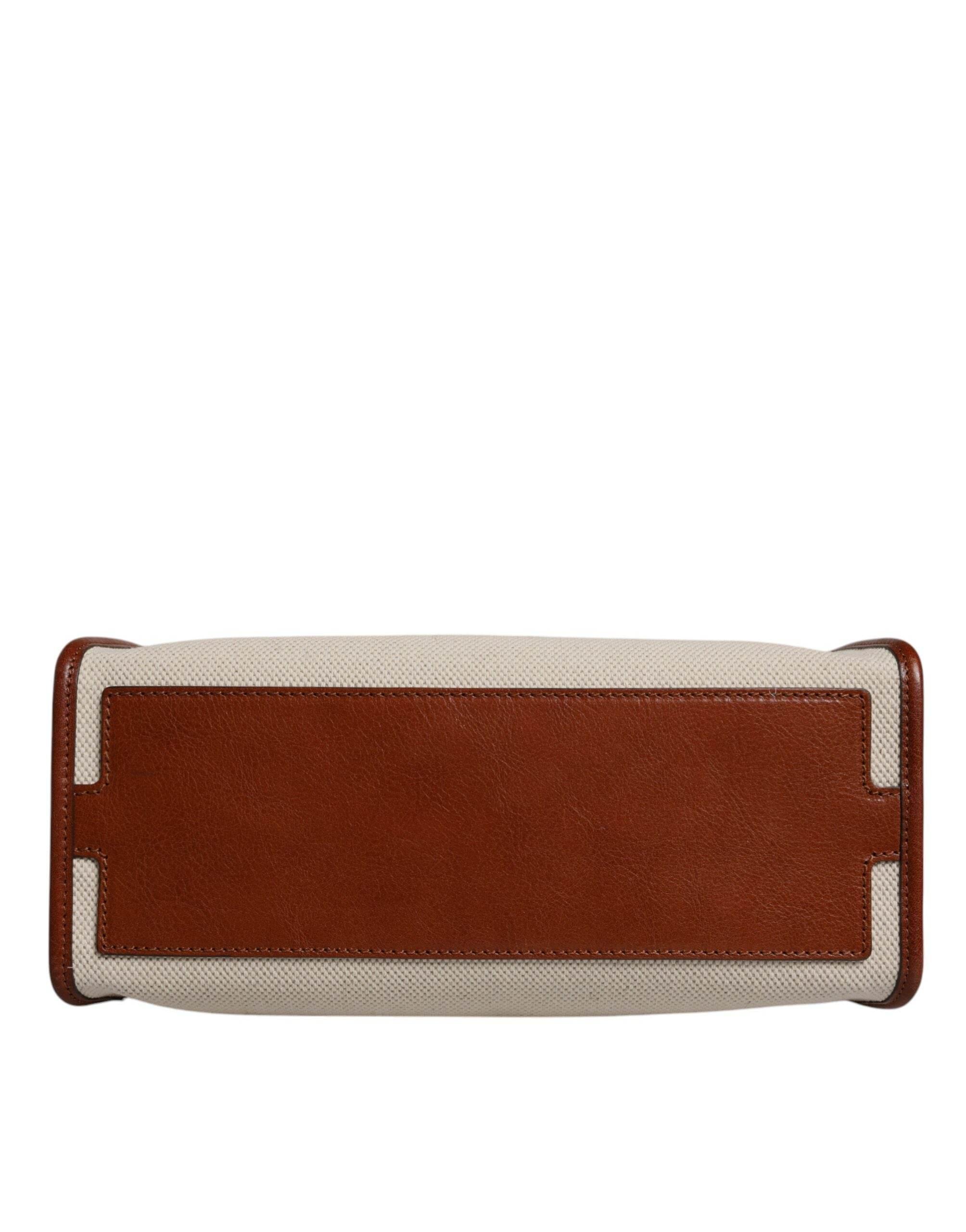 Dolce & Gabbana Beige Brown Cotton Leather Duffle Shoulder Bag - Hilstor