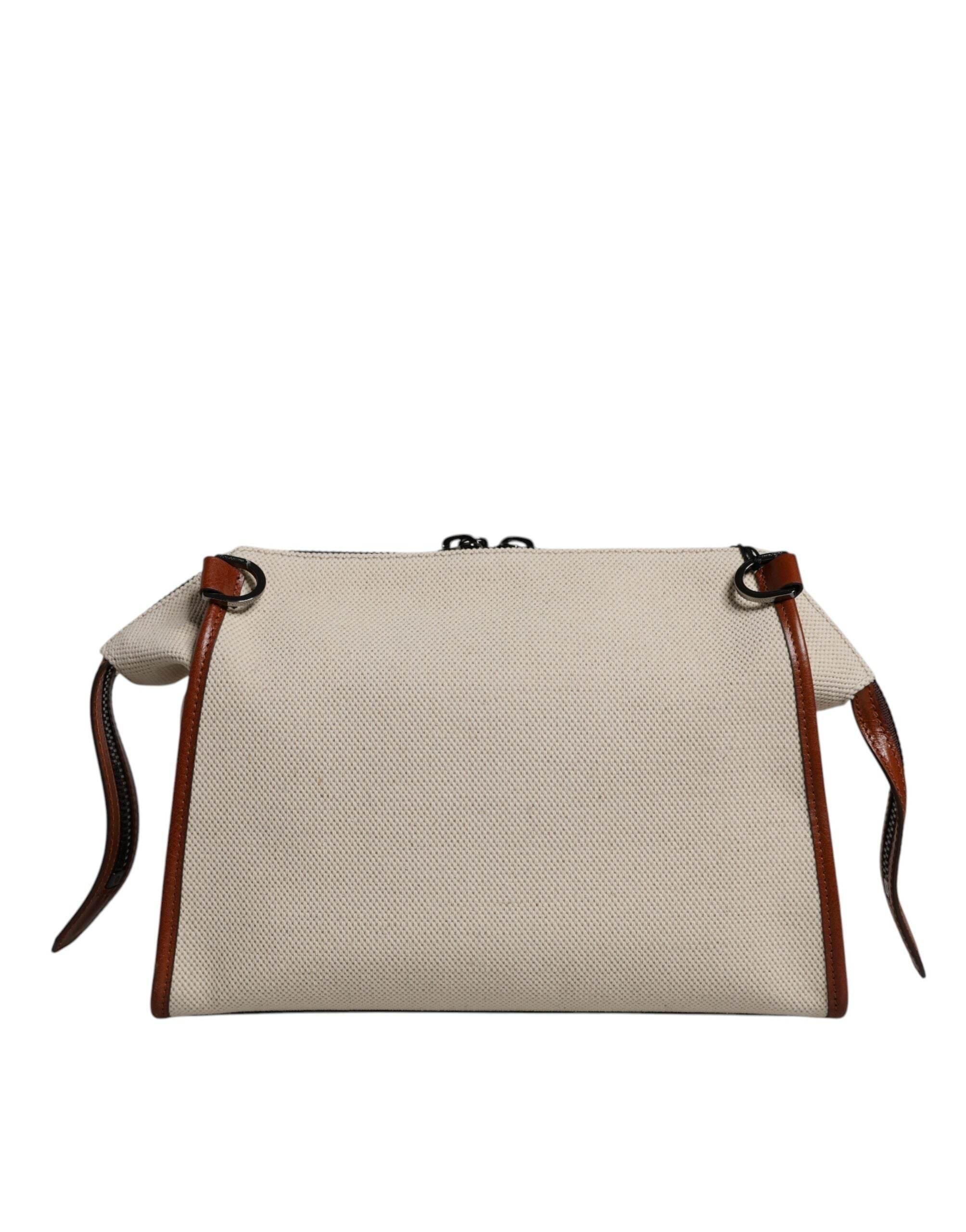 Dolce & Gabbana Beige Brown Cotton Leather Duffle Shoulder Bag - Hilstor