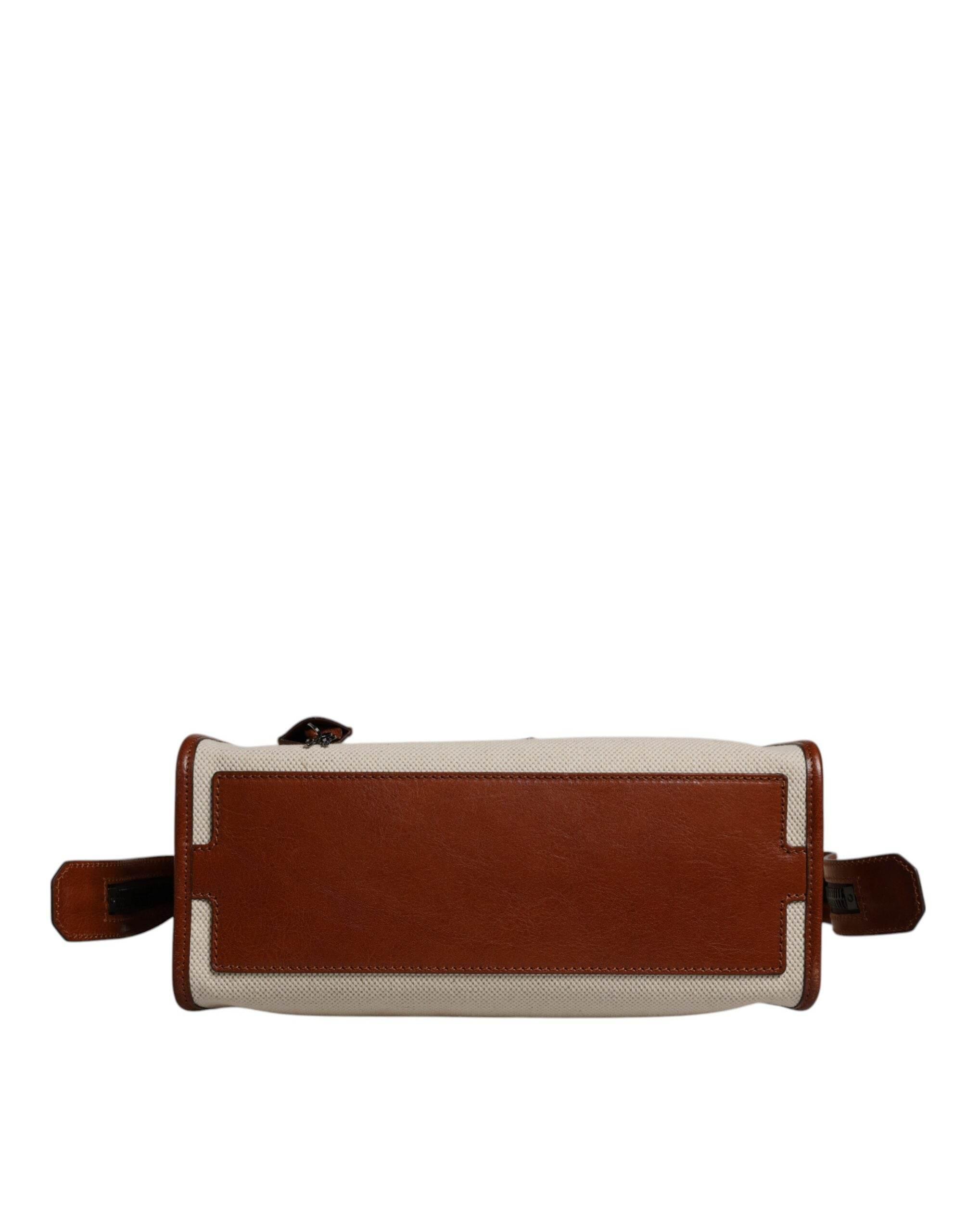 Dolce & Gabbana Beige Brown Cotton Leather Duffle Shoulder Bag - Hilstor
