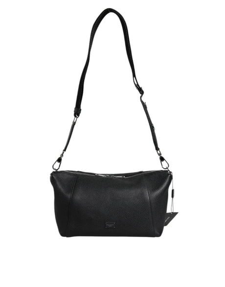 Dolce & Gabbana Black Leather Logo Plaque Shoulder Crossbody Bag - Hilstor