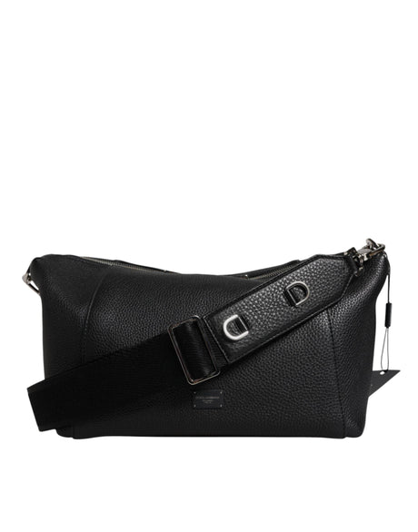 Dolce & Gabbana Black Leather Logo Plaque Shoulder Crossbody Bag - Hilstor