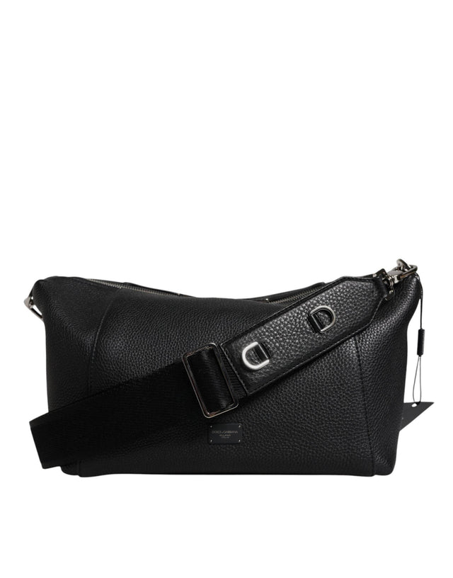 Dolce & Gabbana Black Leather Logo Plaque Shoulder Crossbody Bag - Hilstor