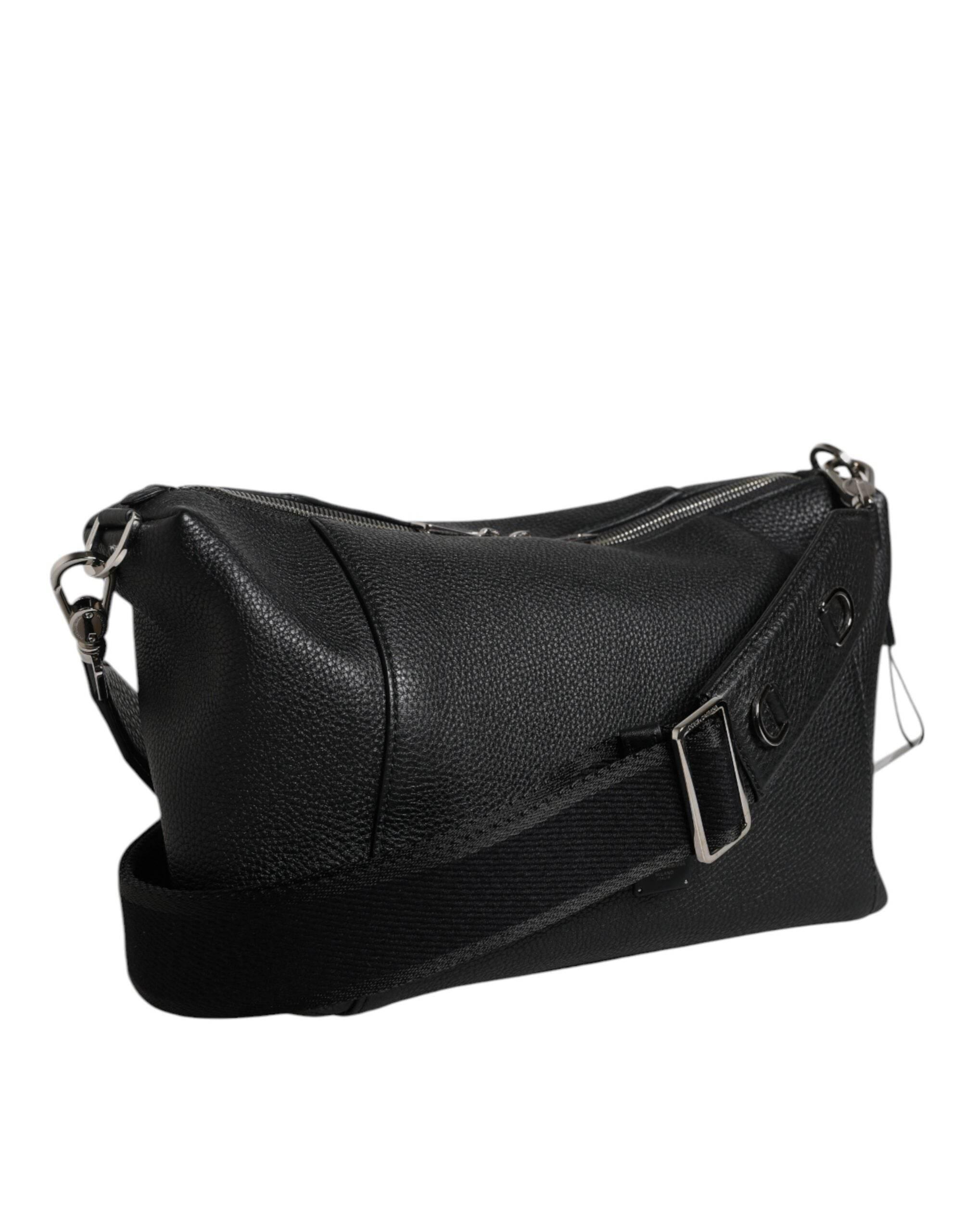 Dolce & Gabbana Black Leather Logo Plaque Shoulder Crossbody Bag - Hilstor