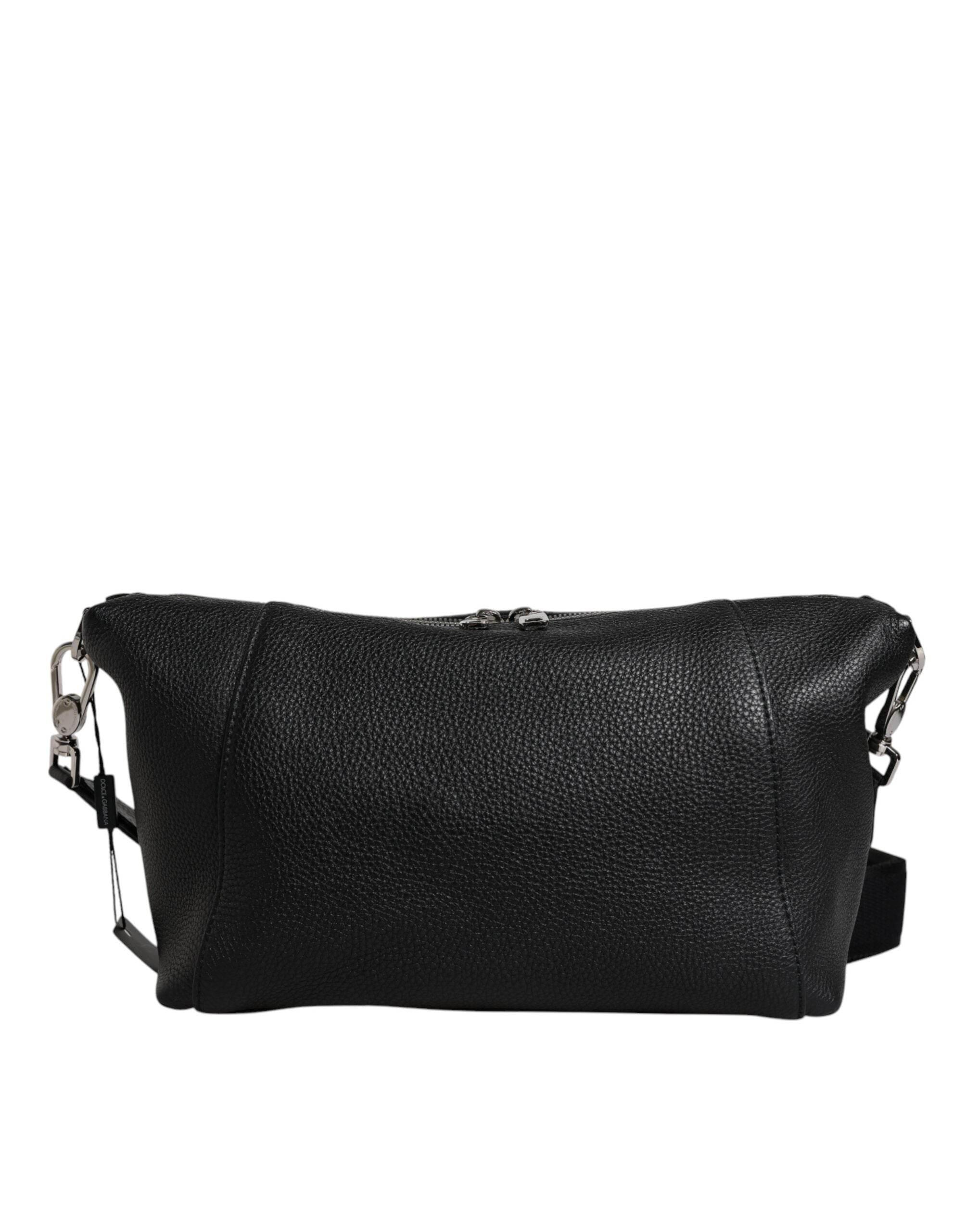 Dolce & Gabbana Black Leather Logo Plaque Shoulder Crossbody Bag - Hilstor