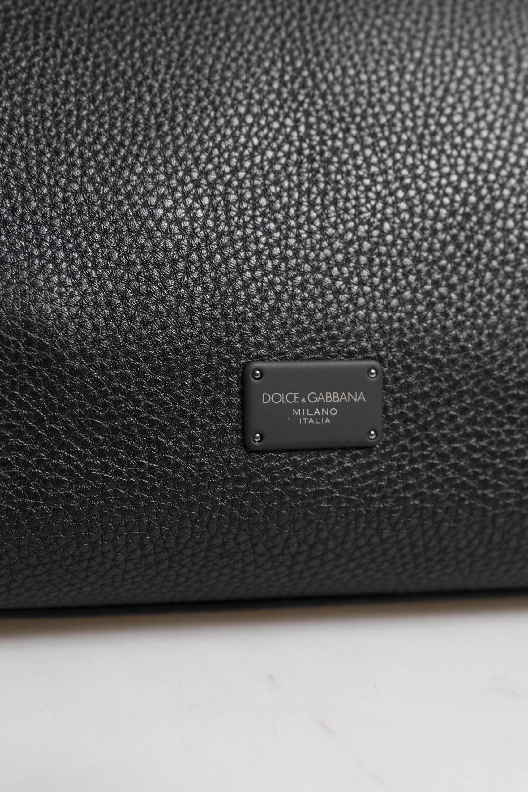 Dolce & Gabbana Black Leather Logo Plaque Shoulder Crossbody Bag - Hilstor