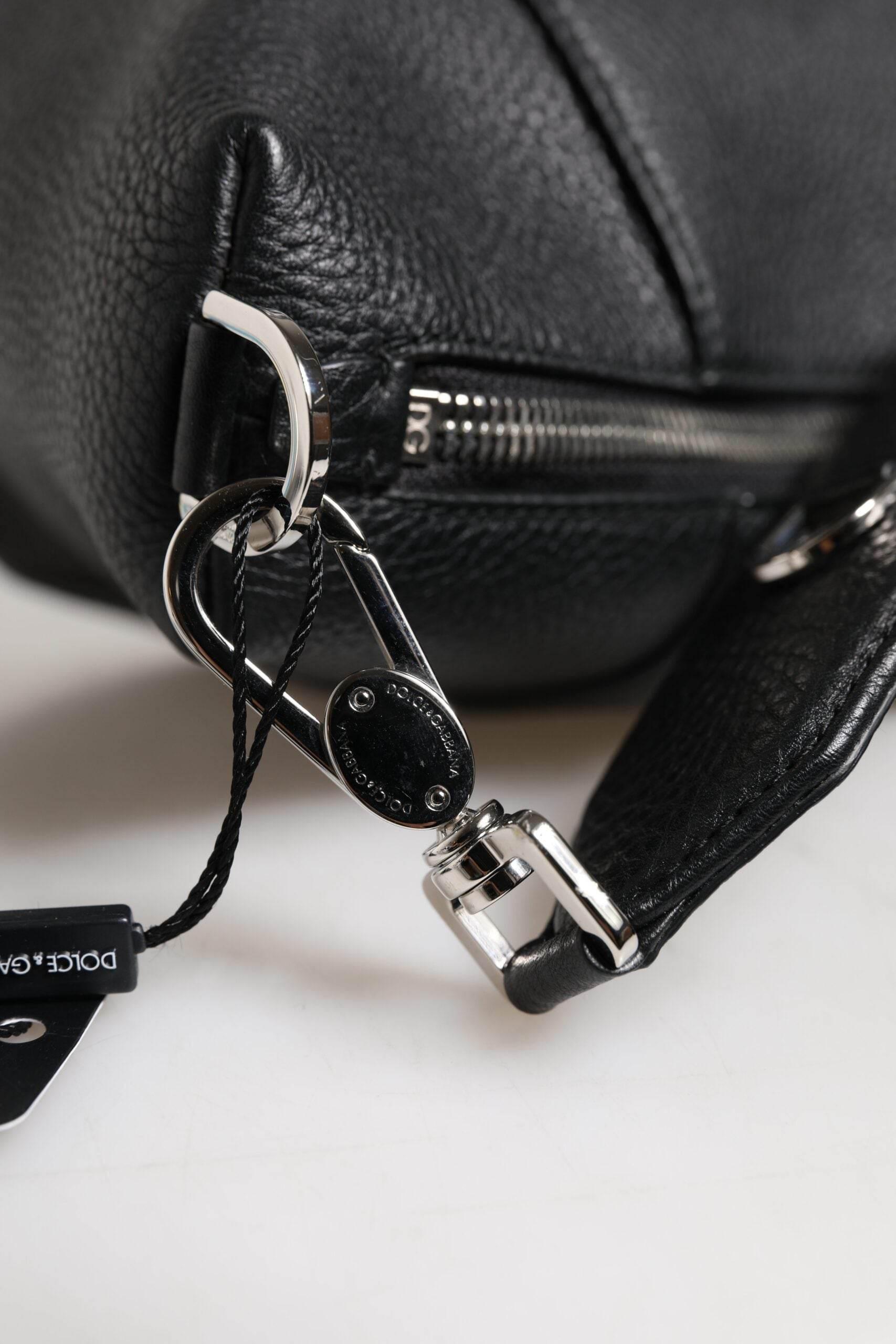Dolce & Gabbana Black Leather Logo Plaque Shoulder Crossbody Bag - Hilstor