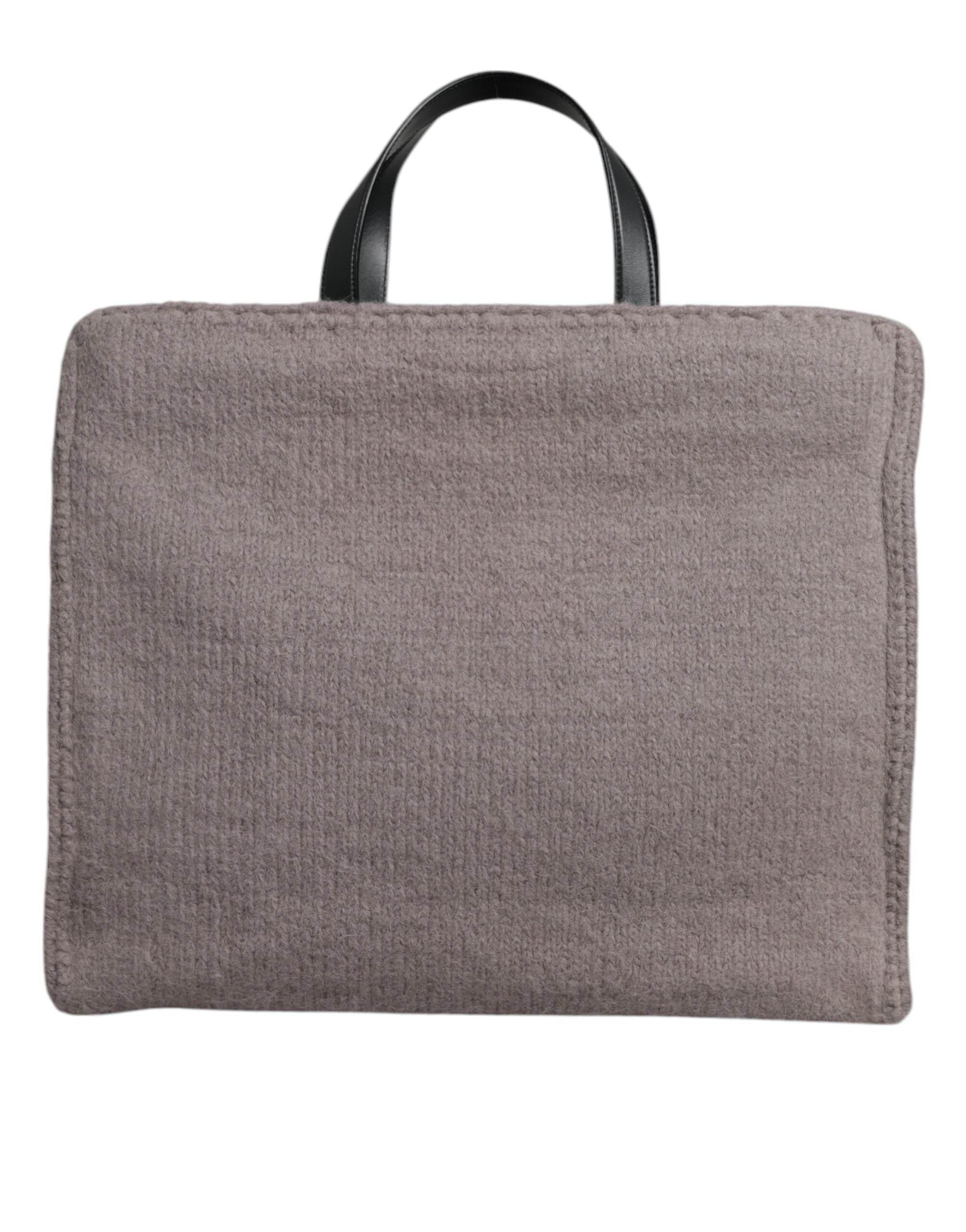 Dolce & Gabbana Grey Alpaca Wool Logo Plaque Tote Shoulder Bag - Hilstor