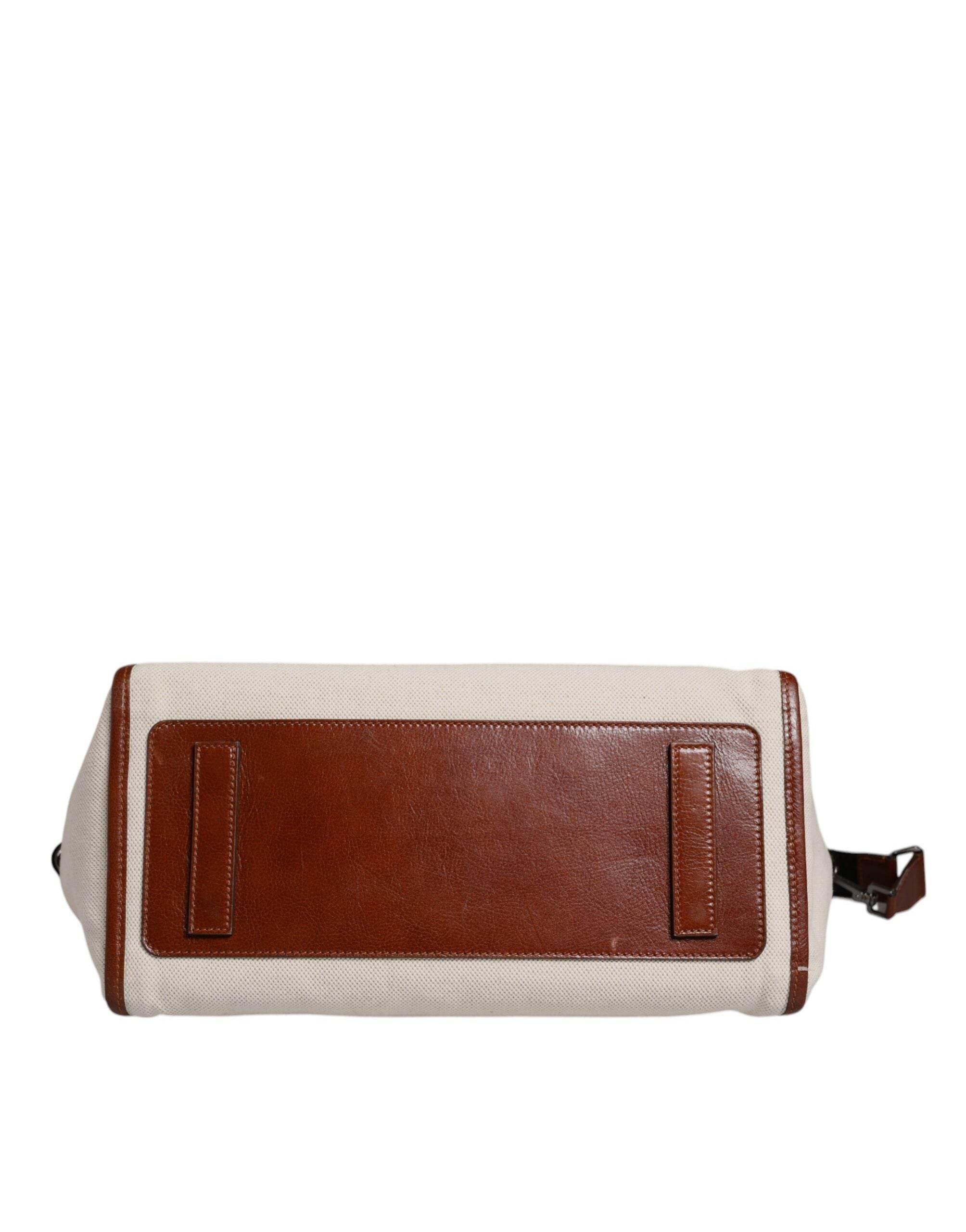 Dolce & Gabbana Beige Brown Cotton Leather Duffle Shoulder Bag - Hilstor