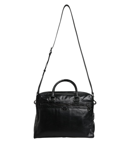 Dolce & Gabbana Black Leather Messenger Shoulder Strap Bag - Hilstor