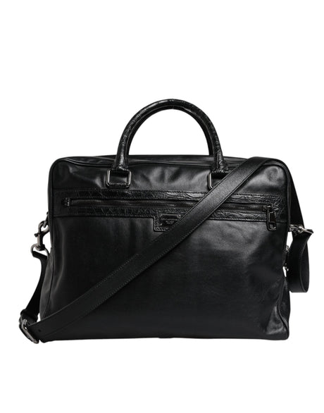 Dolce & Gabbana Black Leather Messenger Shoulder Strap Bag - Hilstor