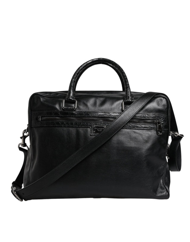Dolce & Gabbana Black Leather Messenger Shoulder Strap Bag - Hilstor