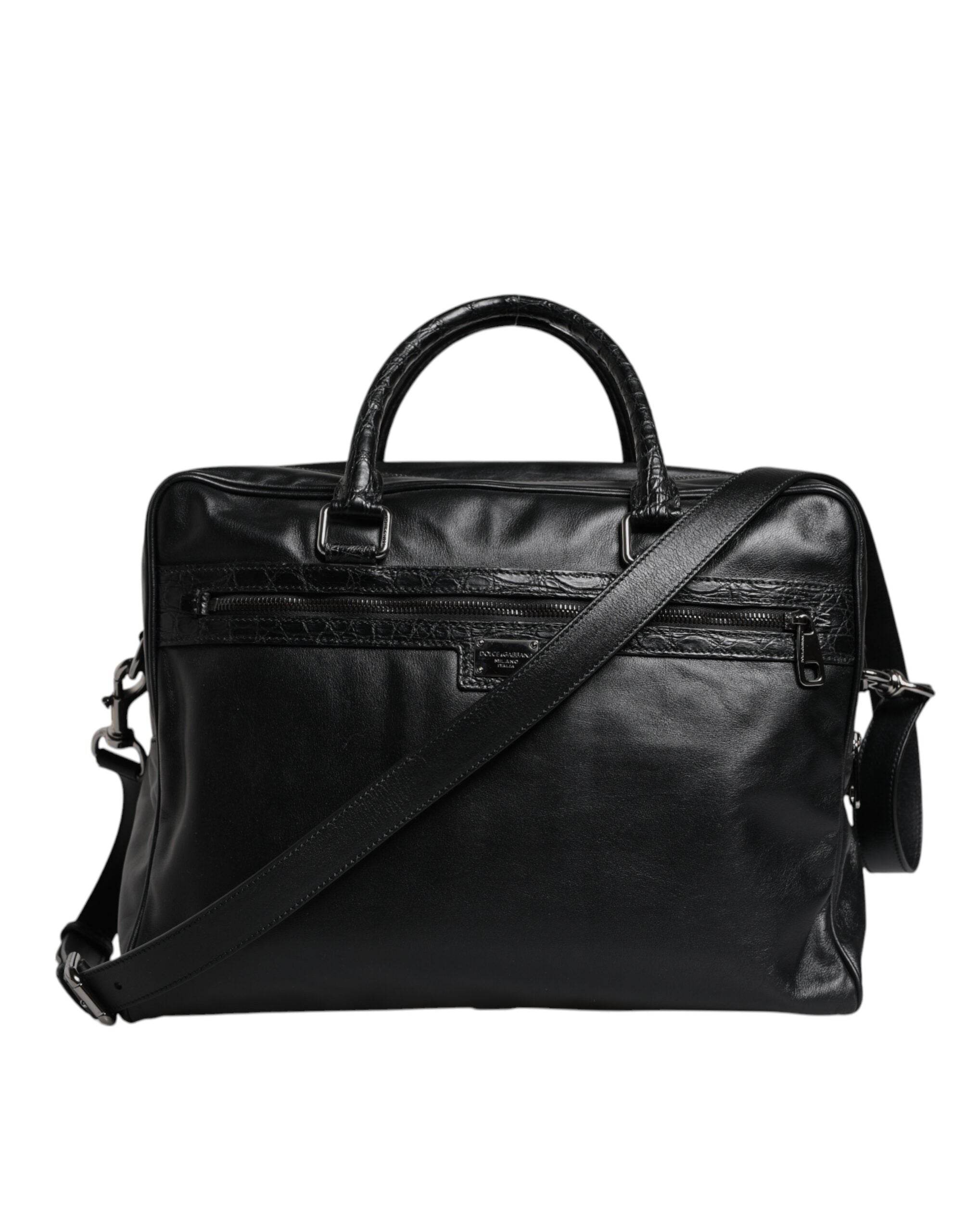 Dolce & Gabbana Black Leather Messenger Shoulder Strap Bag - Hilstor