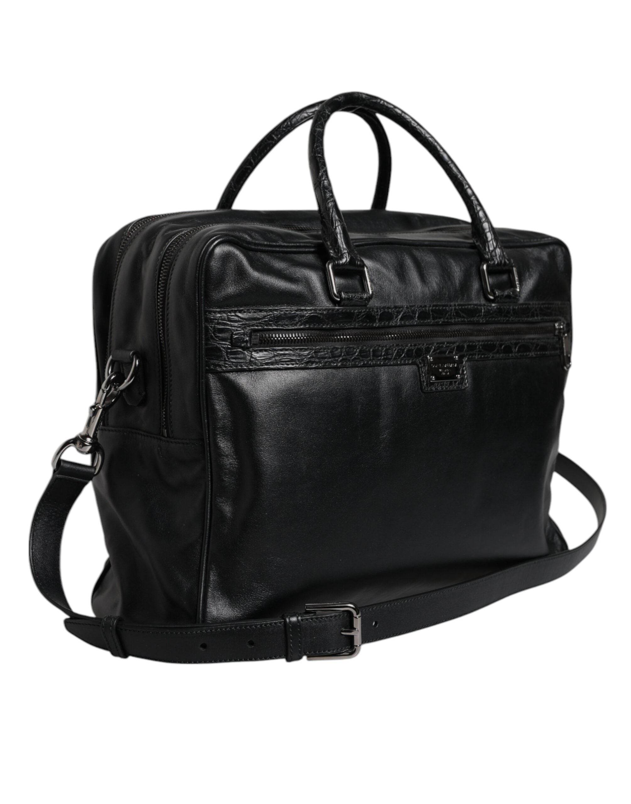 Dolce & Gabbana Black Leather Messenger Shoulder Strap Bag - Hilstor