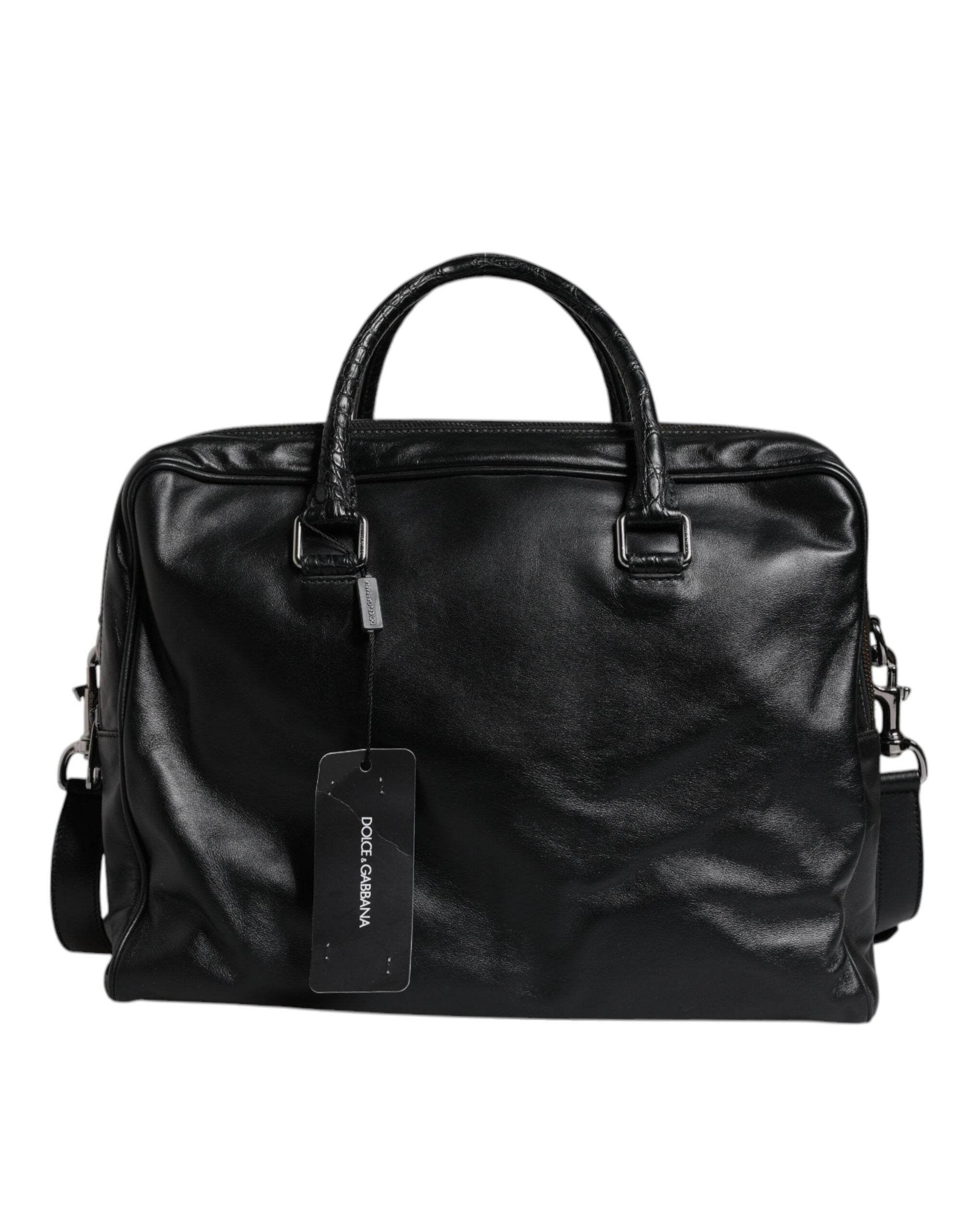 Dolce & Gabbana Black Leather Messenger Shoulder Strap Bag - Hilstor