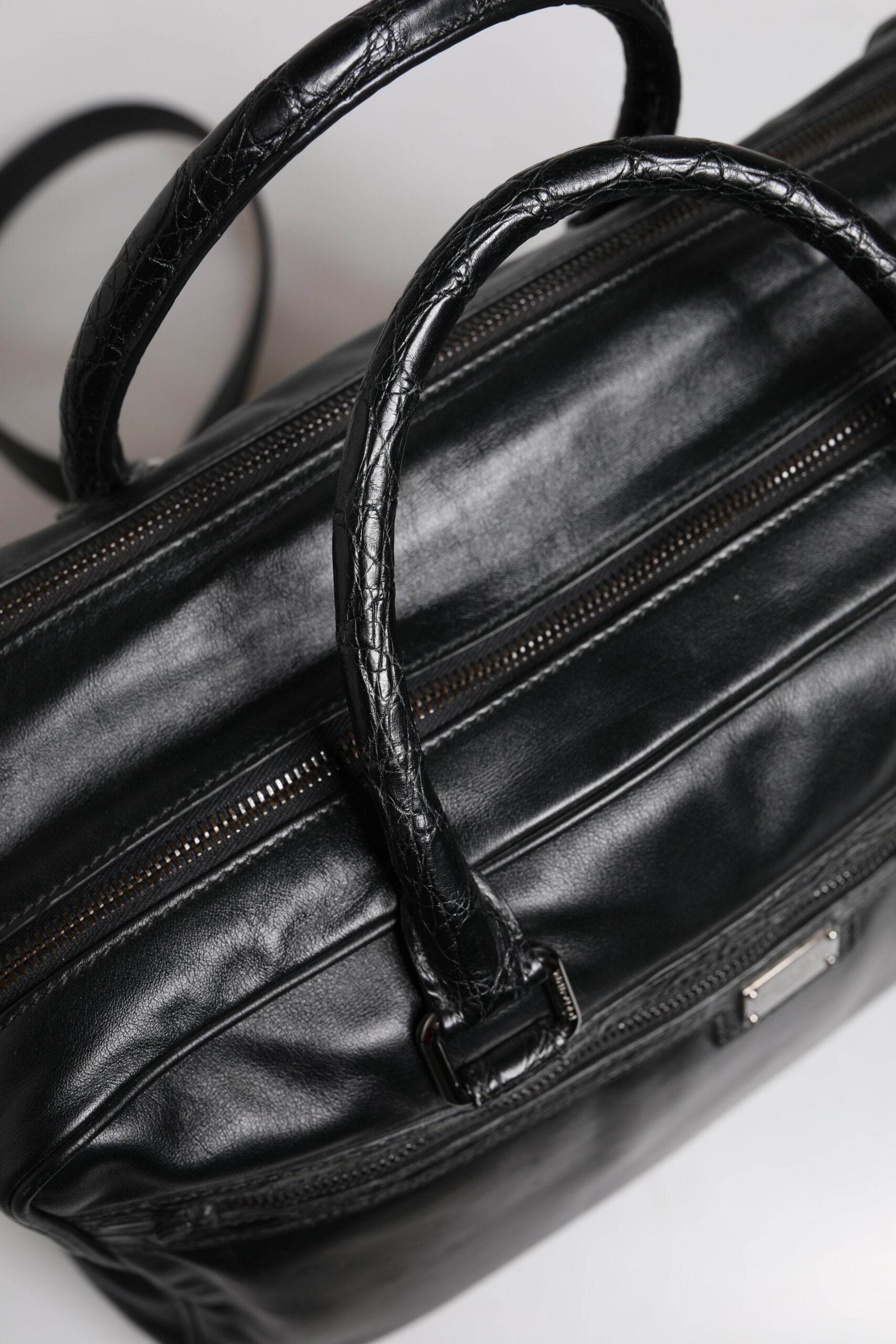 Dolce & Gabbana Black Leather Messenger Shoulder Strap Bag - Hilstor