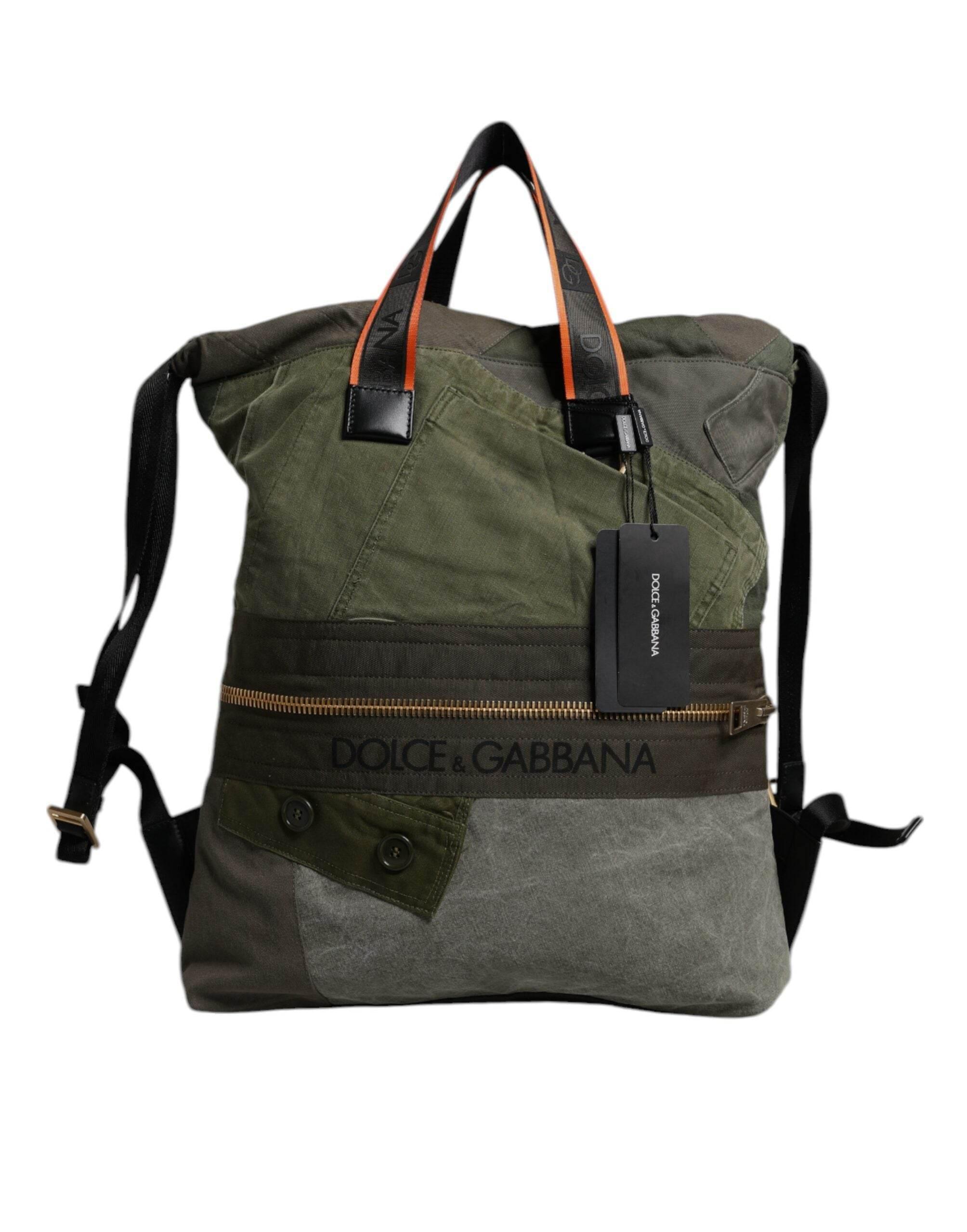 Dolce & Gabbana Military Green Patchwork Rucksack Backpack Bag - Hilstor