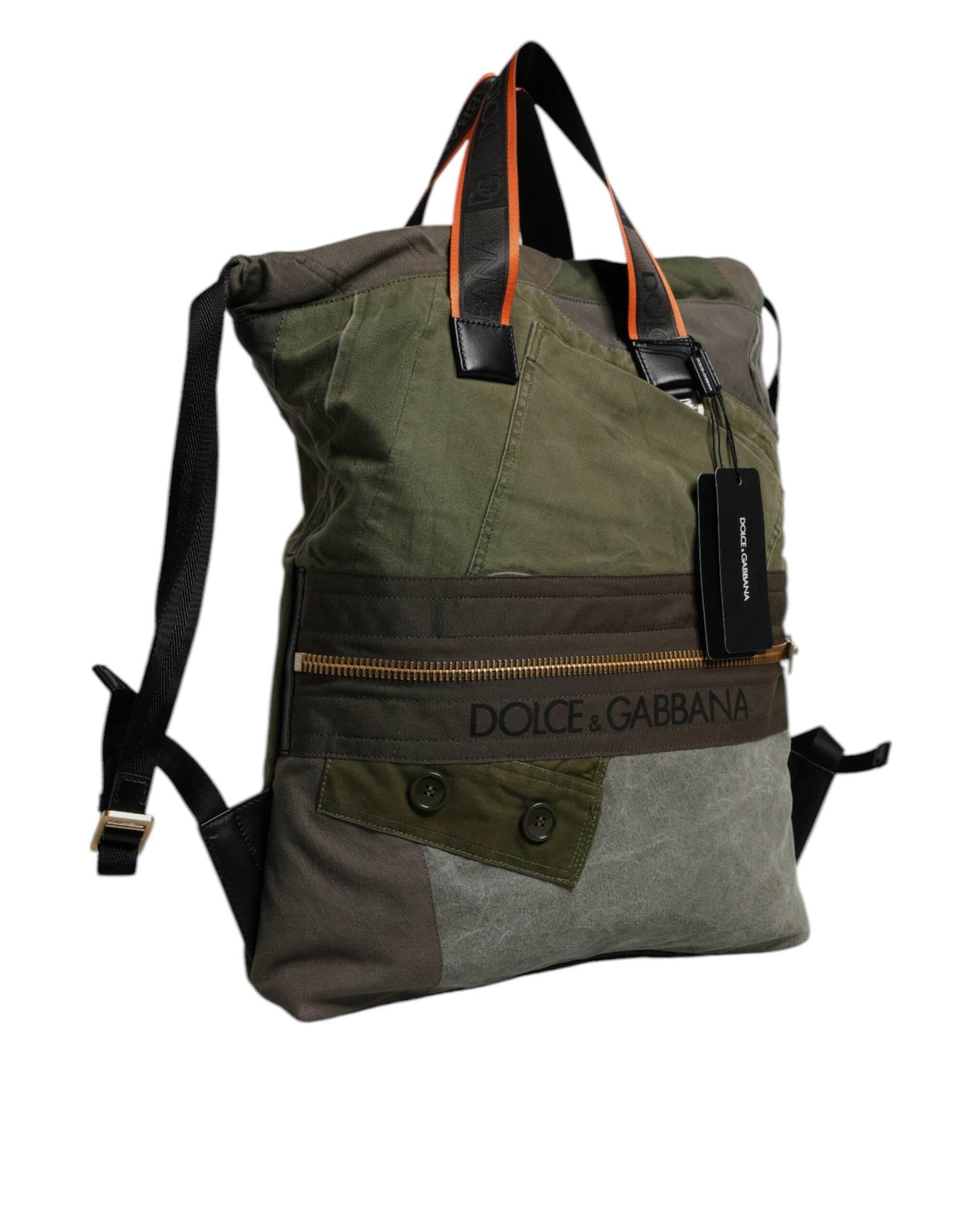 Dolce & Gabbana Military Green Patchwork Rucksack Backpack Bag - Hilstor