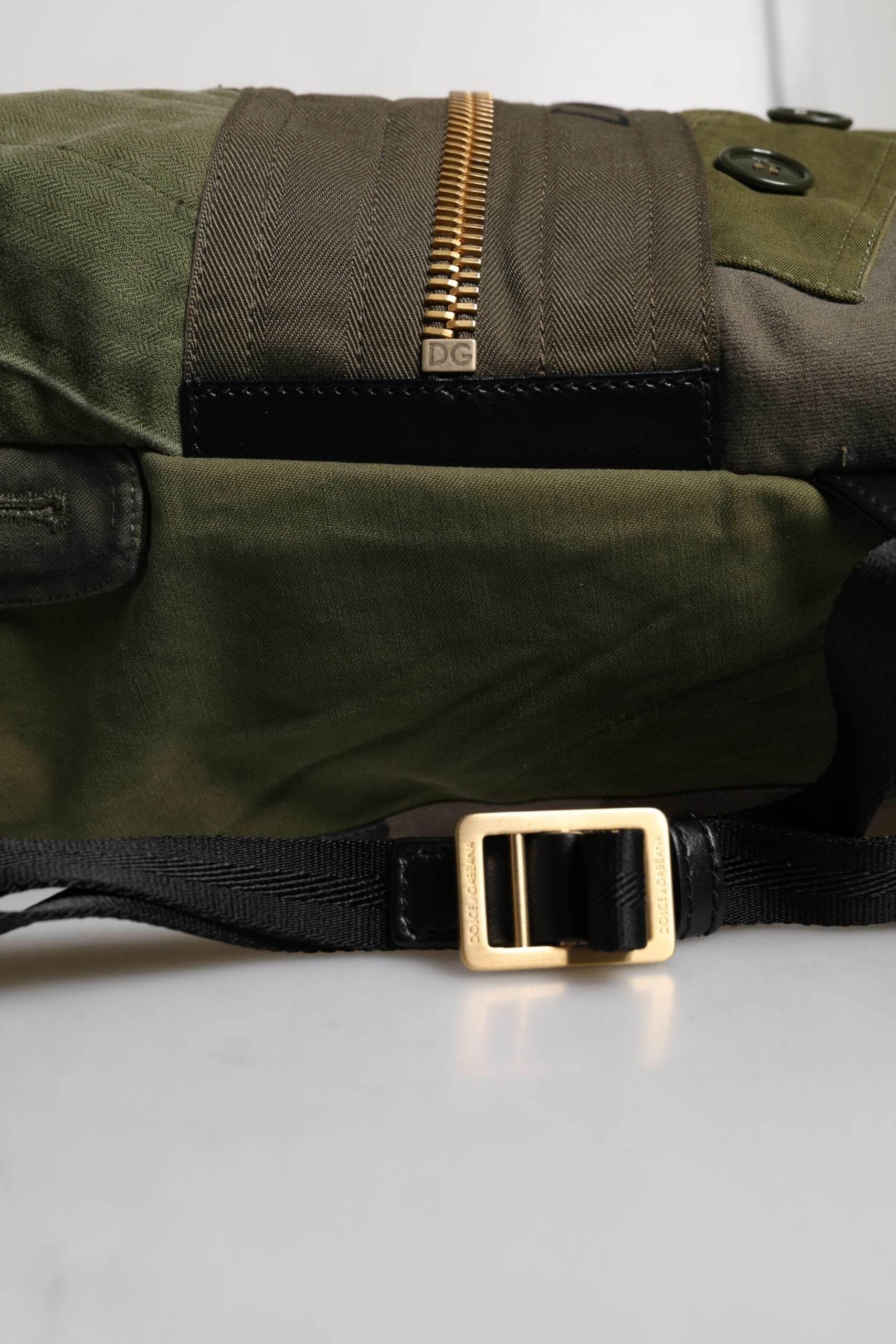 Dolce & Gabbana Military Green Patchwork Rucksack Backpack Bag - Hilstor