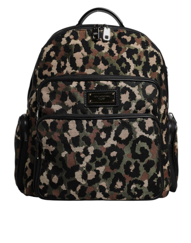 Dolce & Gabbana Multicolor Leopard Print DG Logo Plaque Men Backpack Bag - Hilstor