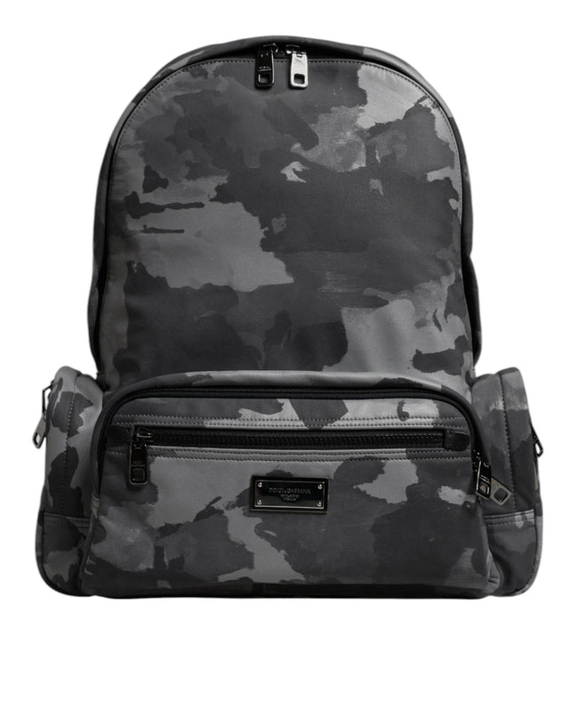 Dolce & Gabbana Gray Cotton Camouflage Logo Plaque Backpack Bag - Hilstor