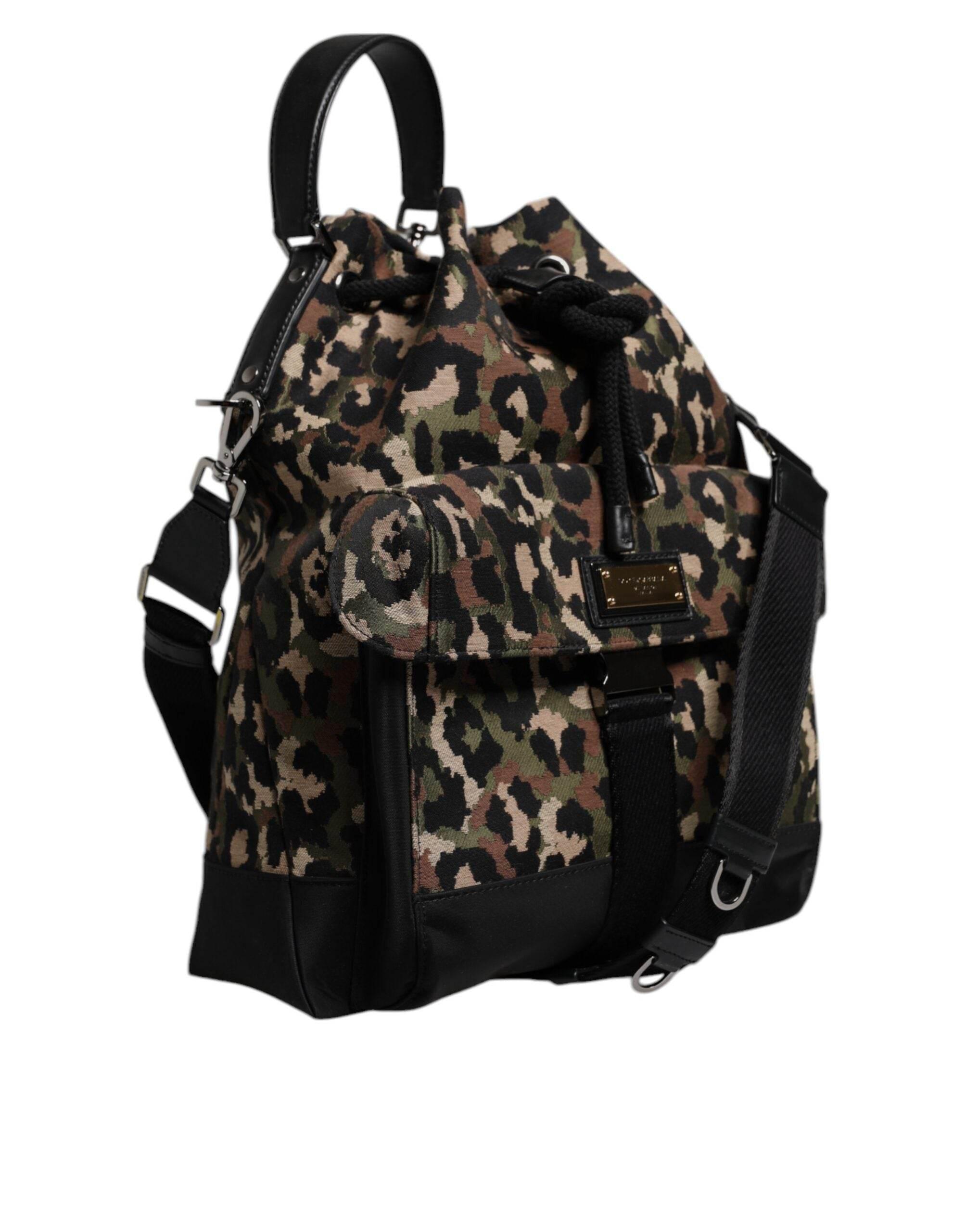 Dolce & Gabbana Multicolor Leopard Cotton Shoulder Bucket Bag - Hilstor