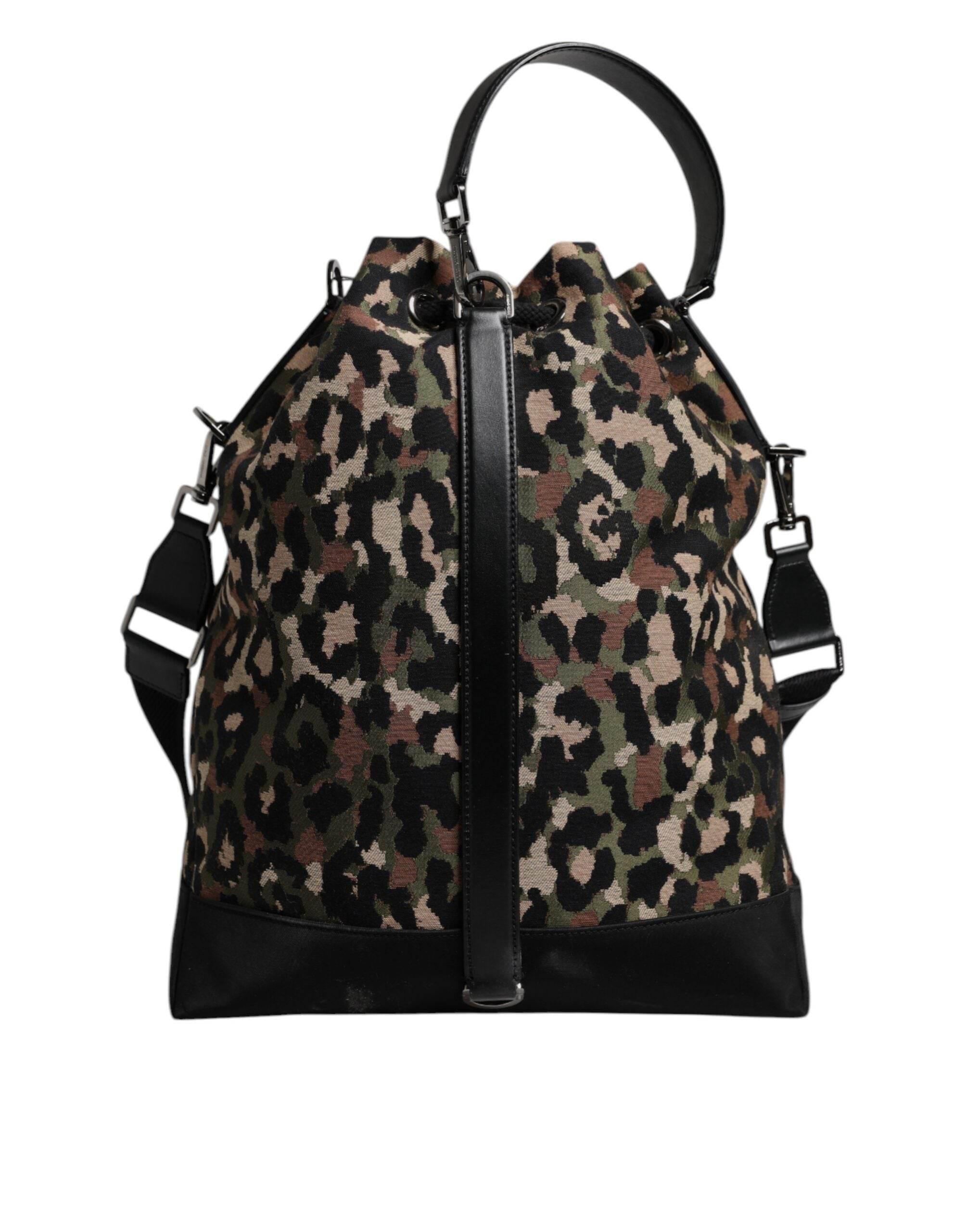 Dolce & Gabbana Multicolor Leopard Cotton Shoulder Bucket Bag - Hilstor