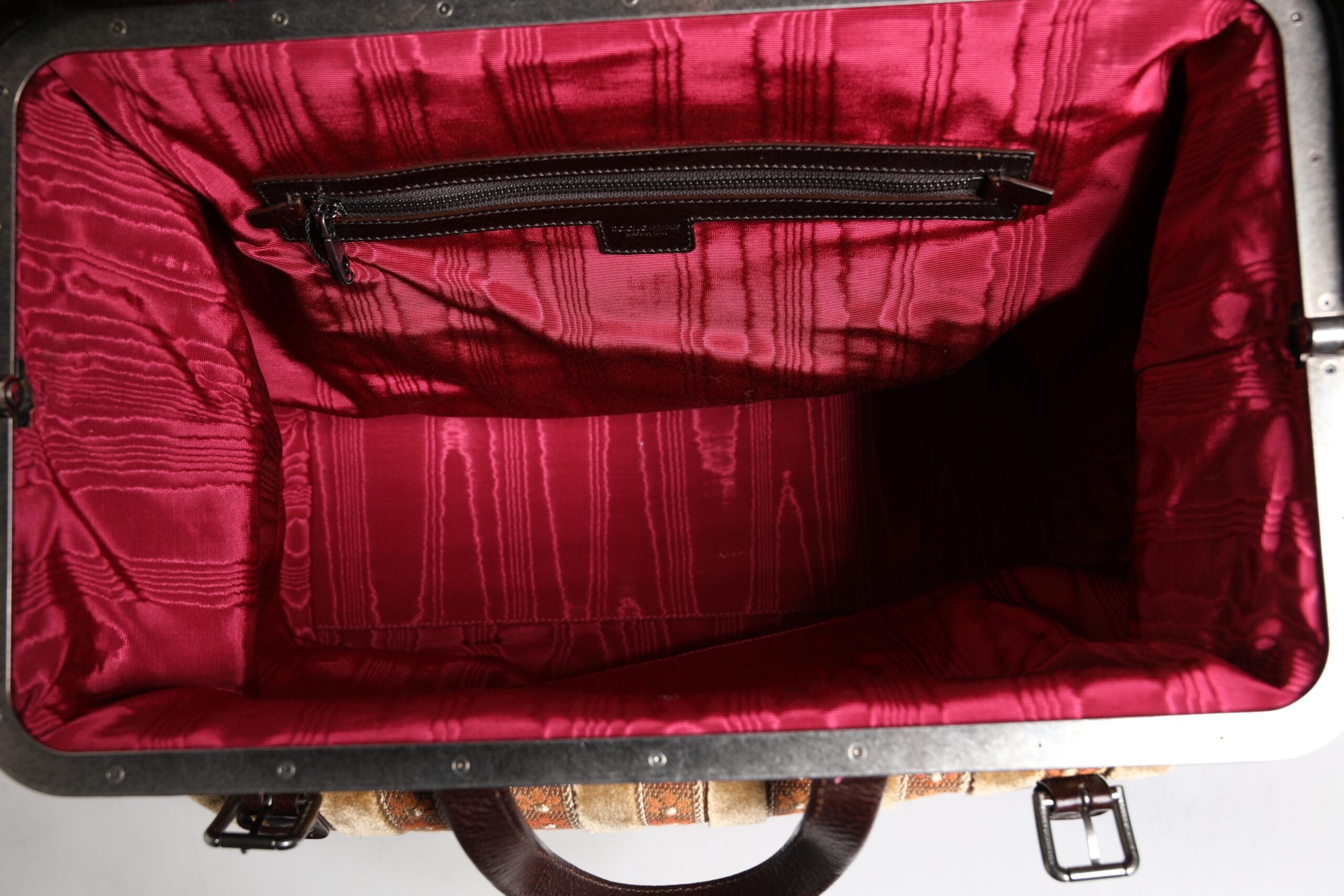 Dolce &amp; Gabbana Beige Maroon Velvet Læder Jacquard Travel Handbag Bag