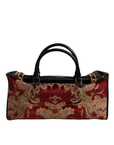 Dolce & Gabbana Multicolor Leather Brocade Velvet Travel Duffle Tote Bag - Hilstor