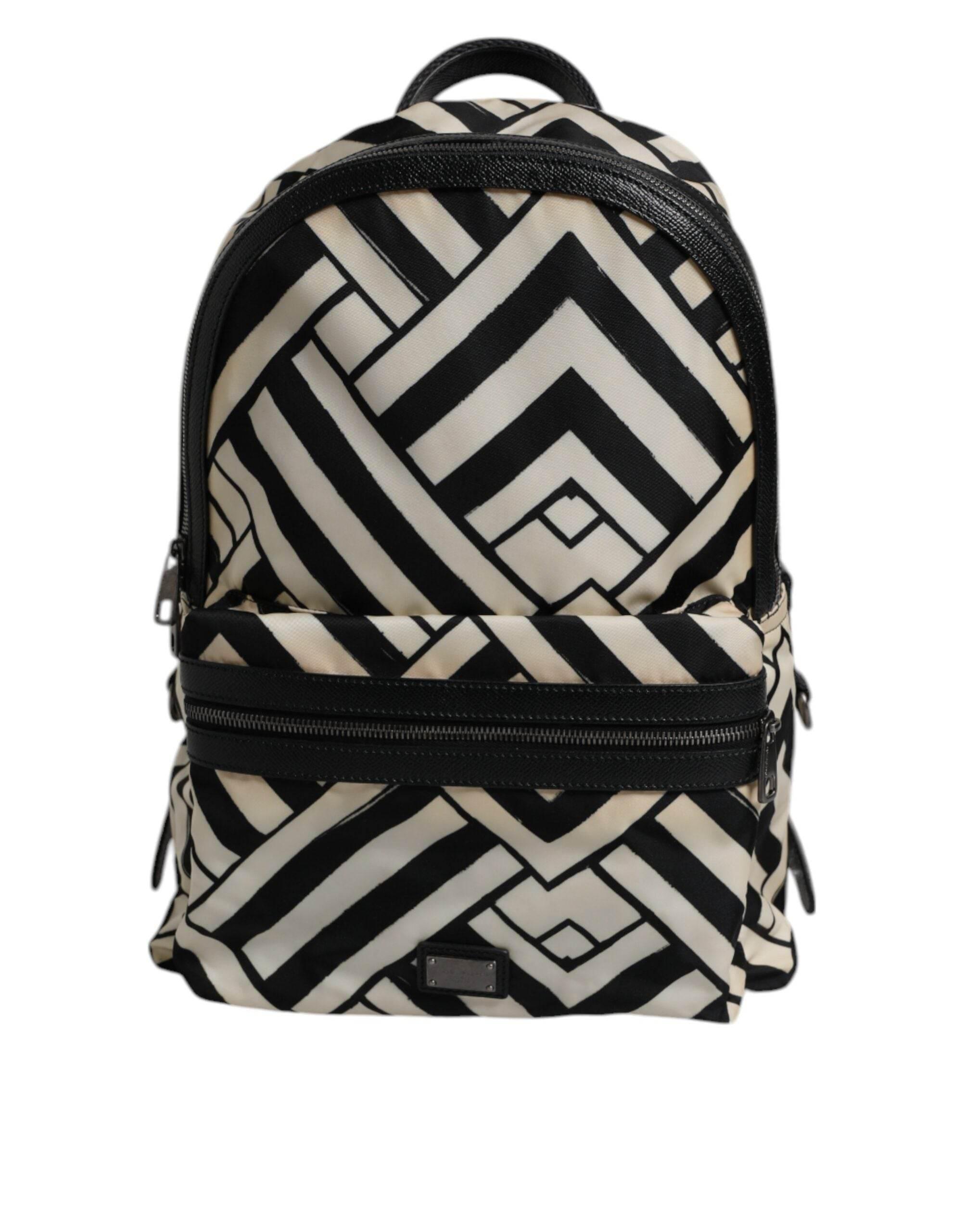 Dolce & Gabbana Black White Nylon Leather Travel Back Pack Bag - Hilstor