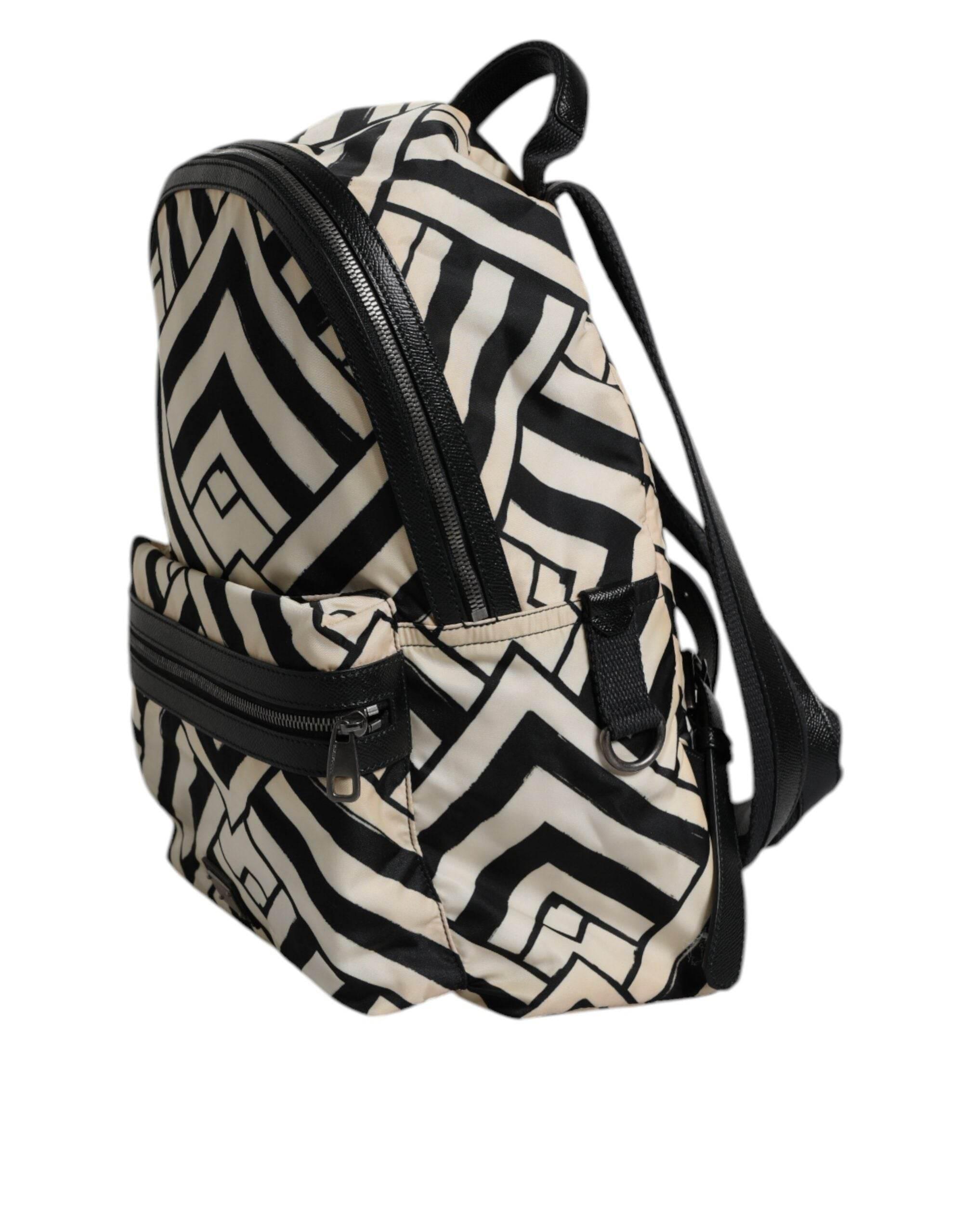 Dolce & Gabbana Black White Nylon Leather Travel Back Pack Bag - Hilstor