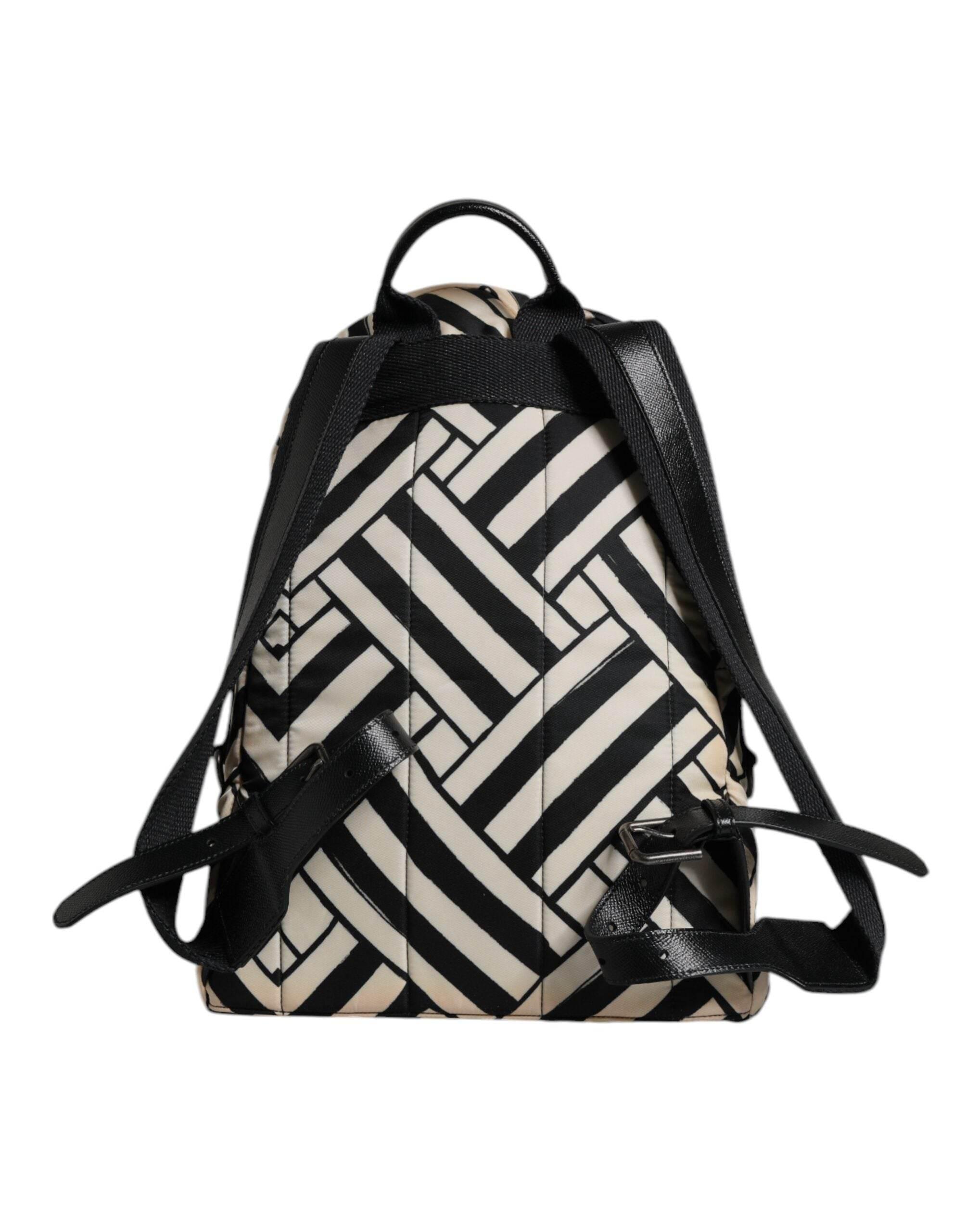 Dolce & Gabbana Black White Nylon Leather Travel Back Pack Bag - Hilstor