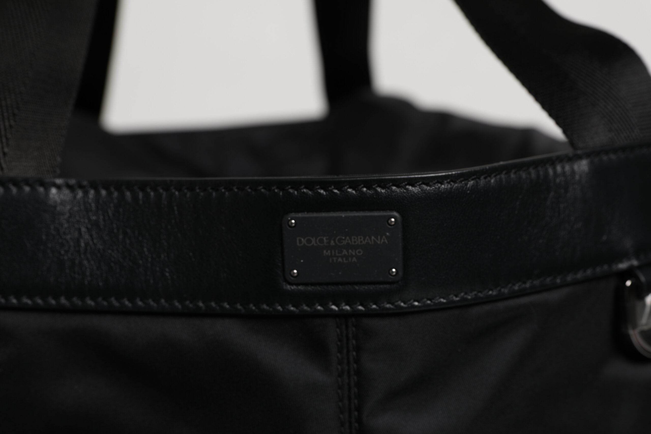 Dolce & Gabbana Black Nylon White Iconic Logo Shoulder Bucket Bag - Hilstor