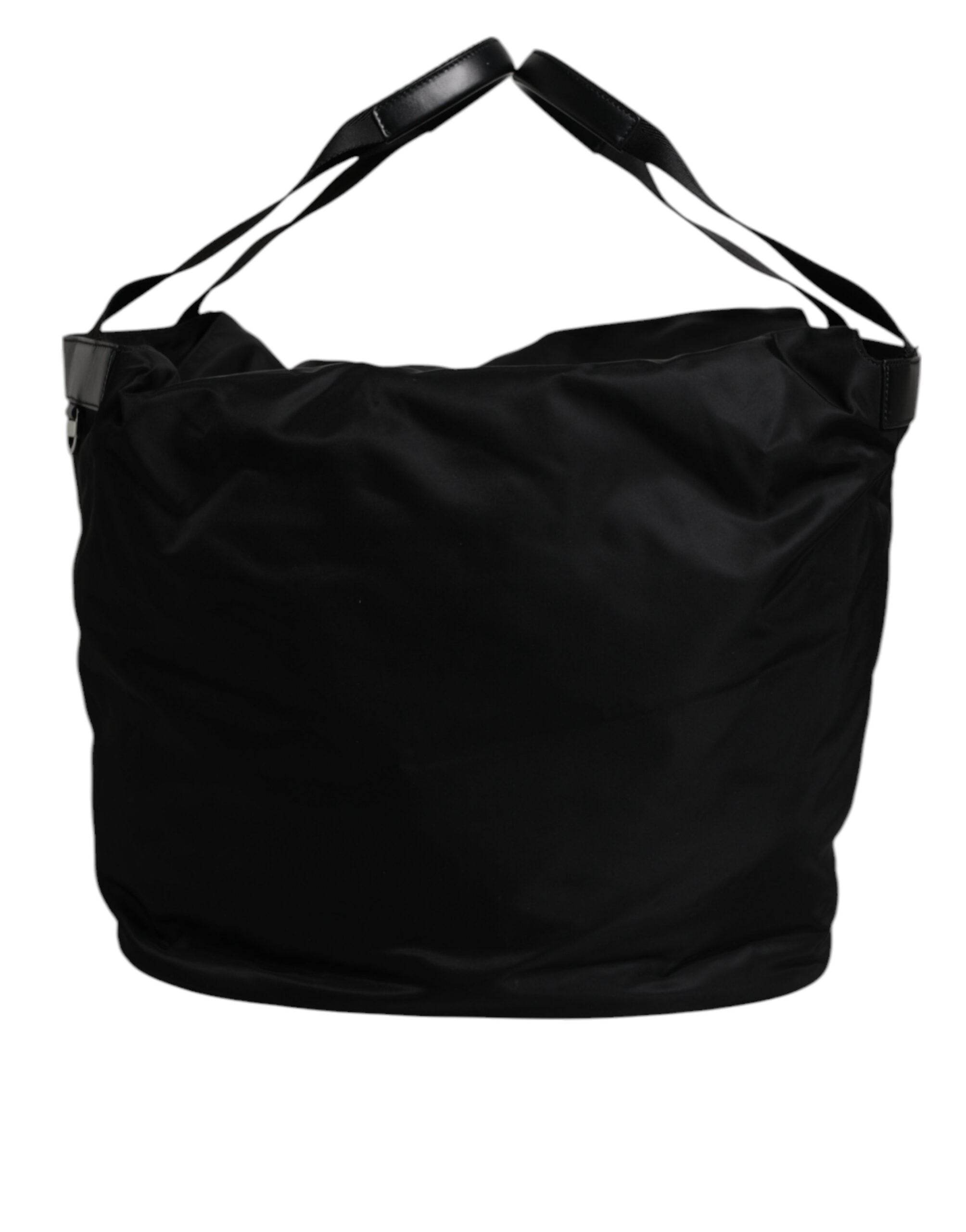 Dolce & Gabbana Black Nylon White Iconic Logo Shoulder Bucket Bag - Hilstor