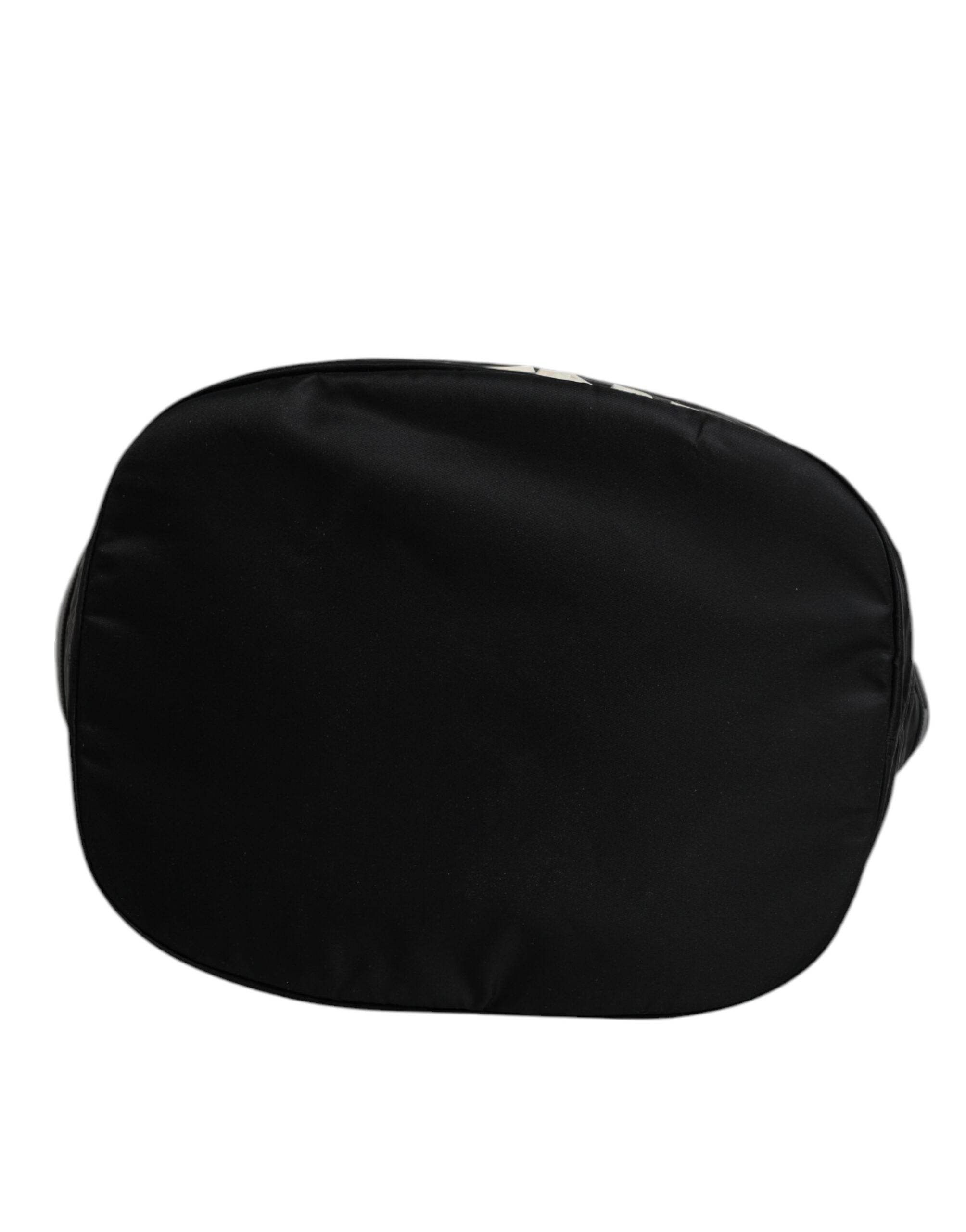 Dolce & Gabbana Black Nylon White Iconic Logo Shoulder Bucket Bag - Hilstor