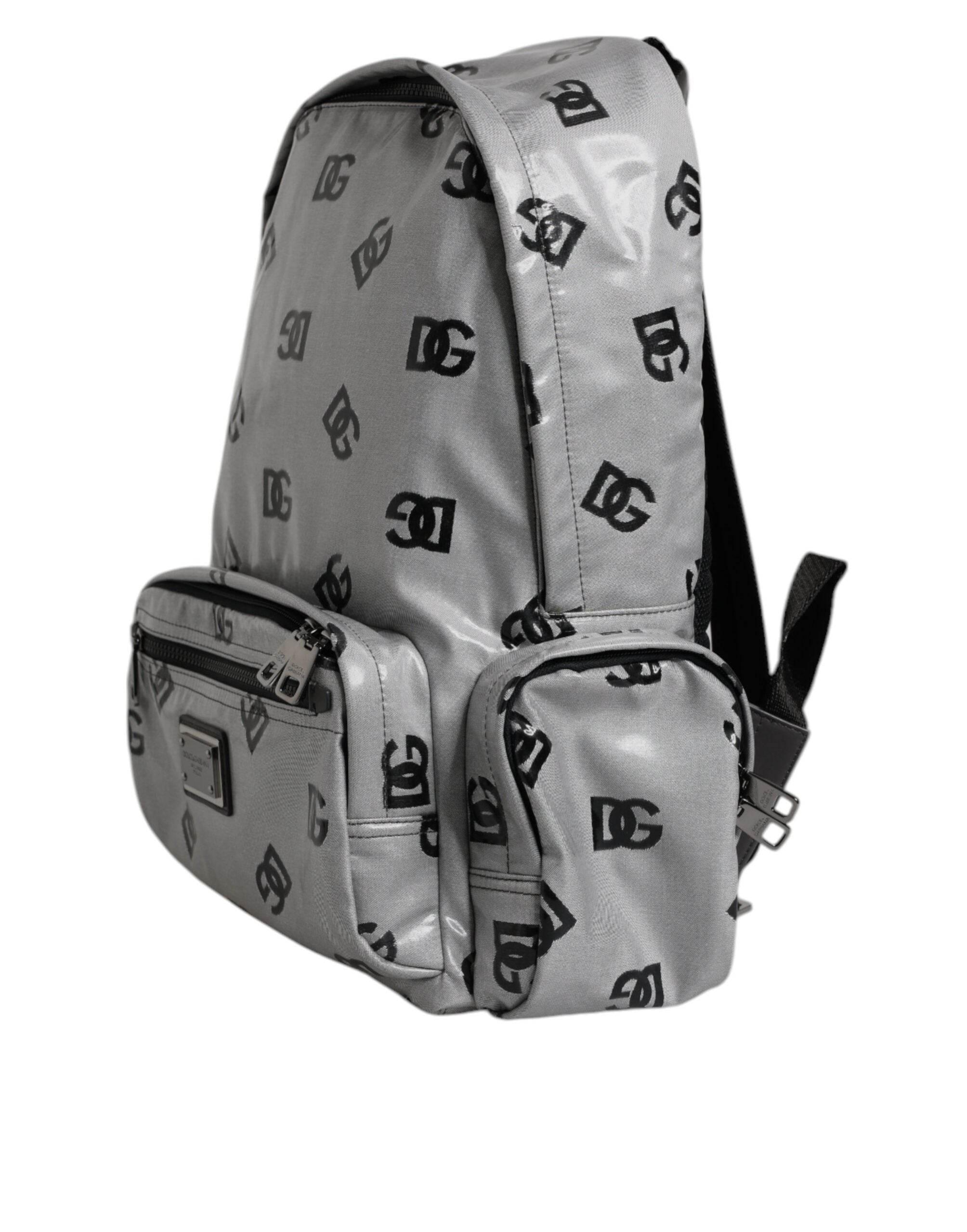 Dolce & Gabbana Polyester Gray Black DG Logo Plaque Backpack Bag - Hilstor