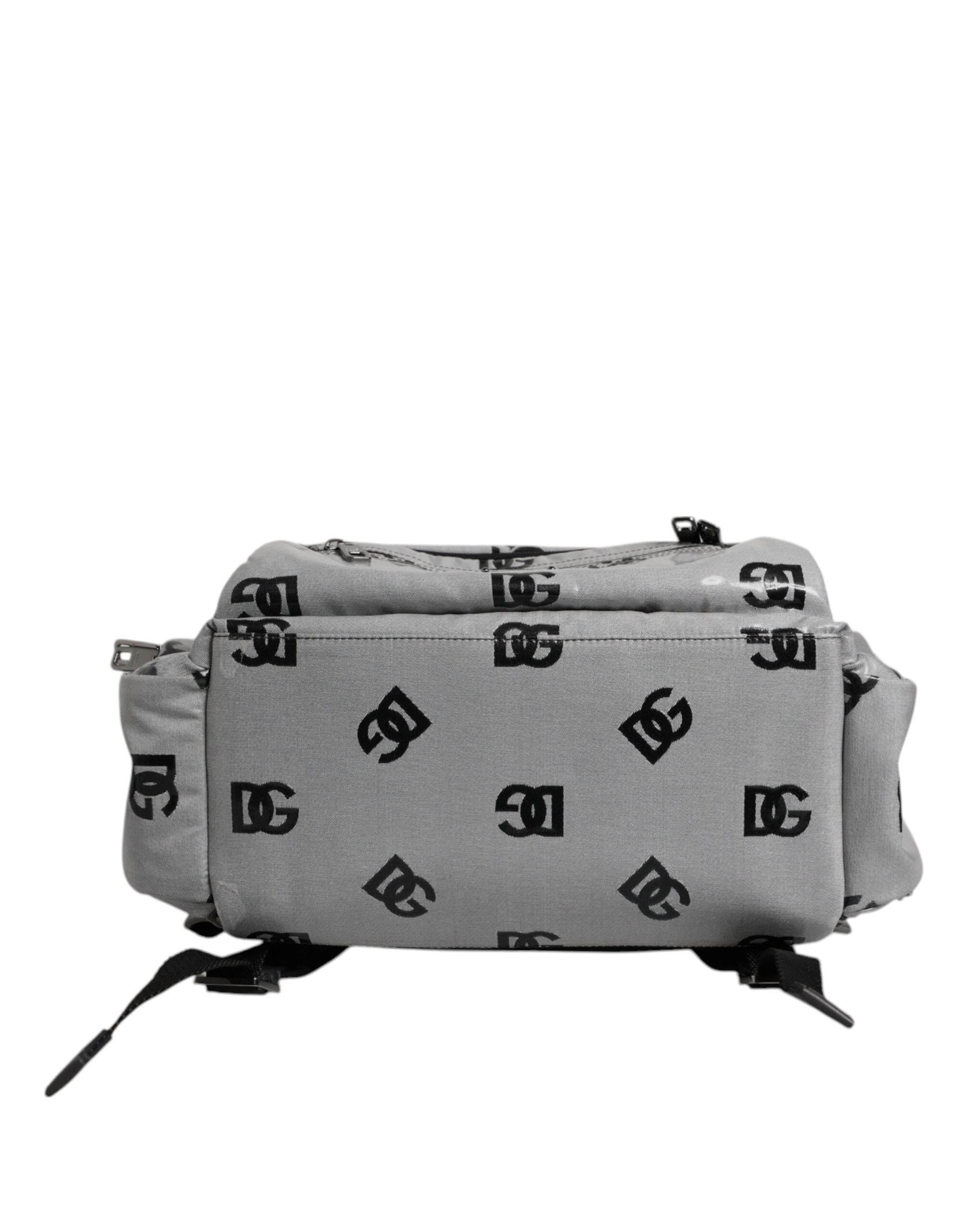 Dolce & Gabbana Polyester Gray Black DG Logo Plaque Backpack Bag - Hilstor