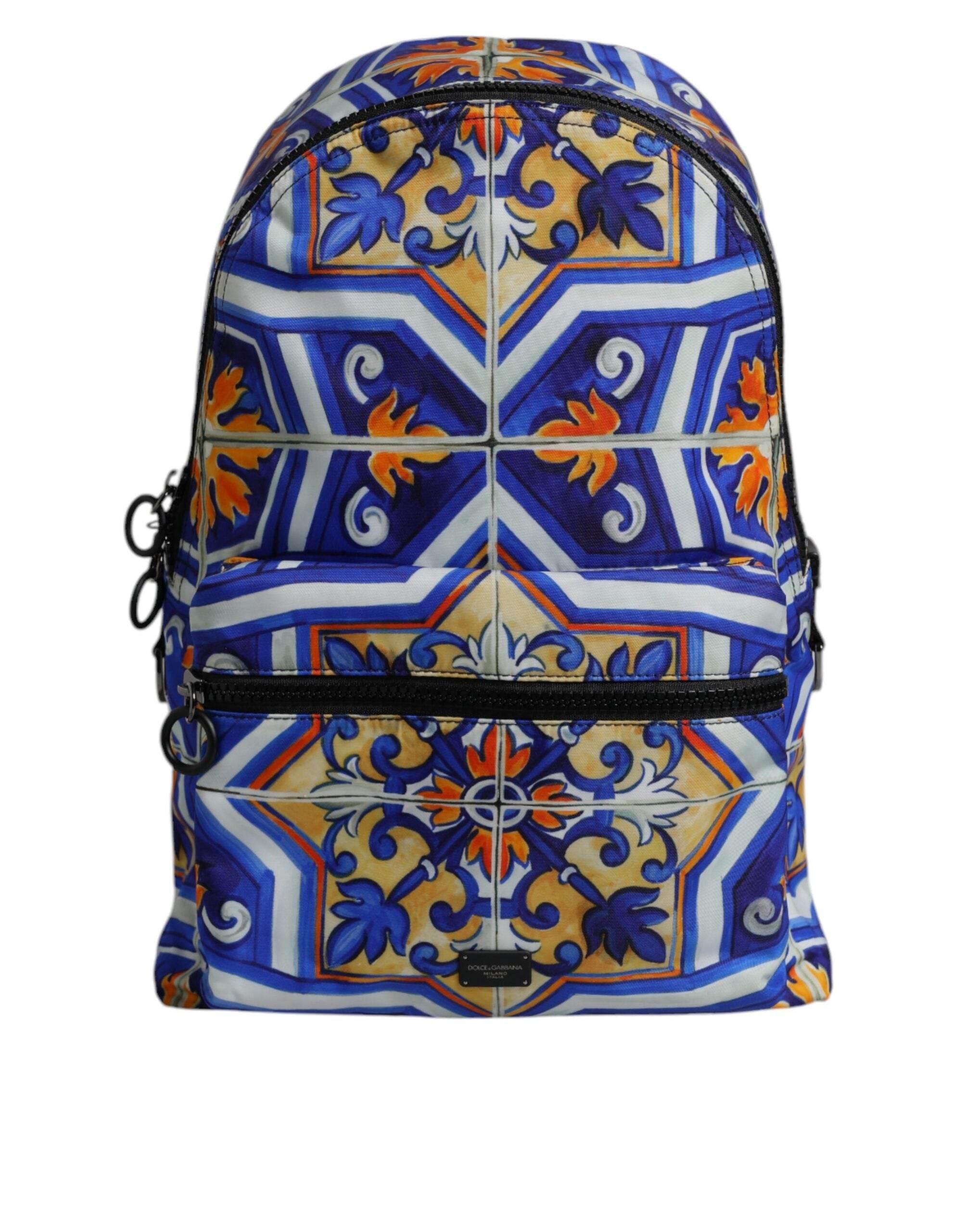 Dolce & Gabbana Multicolor Majolica Print Nylon Travel Backpack Bag - Hilstor