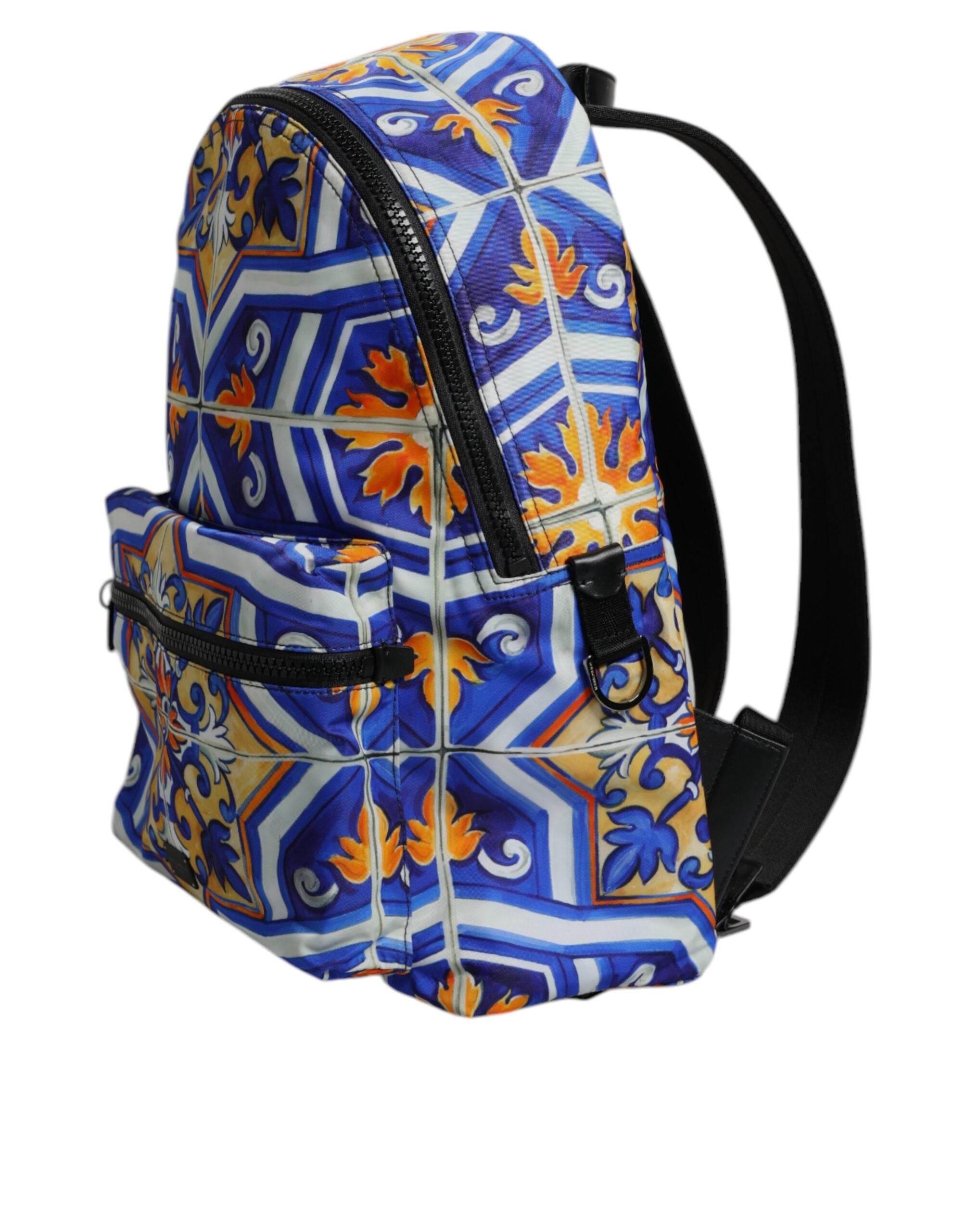 Dolce & Gabbana Multicolor Majolica Print Nylon Travel Backpack Bag - Hilstor