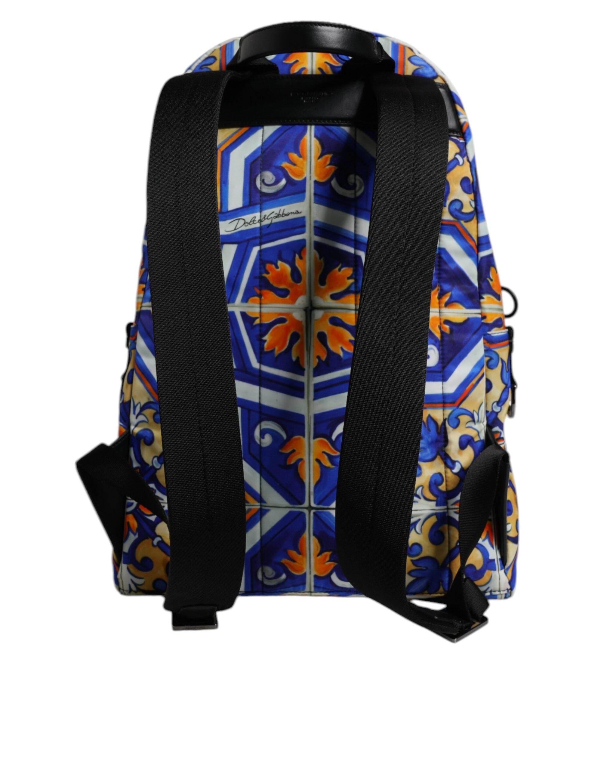 Dolce & Gabbana Multicolor Majolica Print Nylon Travel Backpack Bag - Hilstor