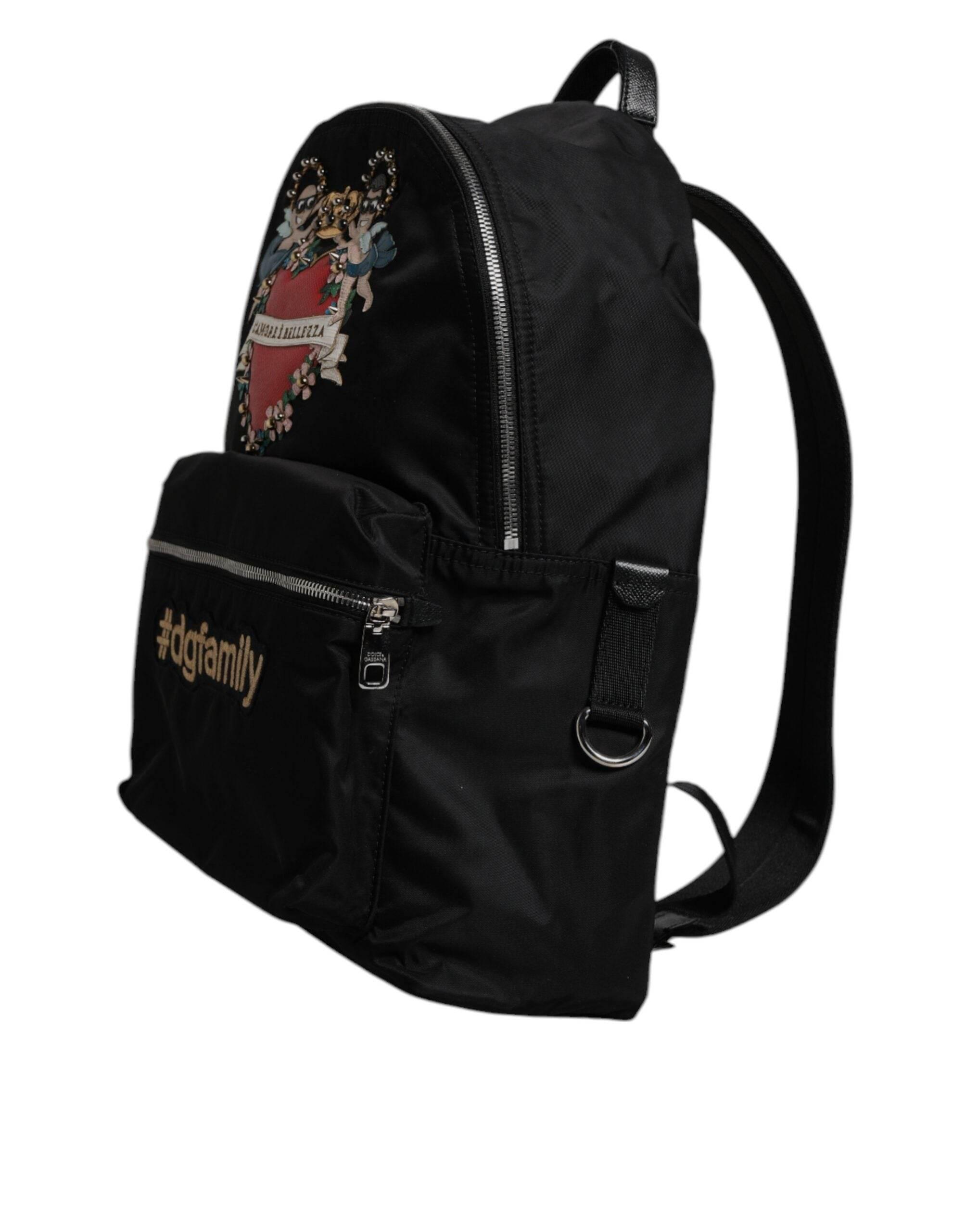 Dolce & Gabbana Black Nylon #DGFAMILY Embellished Backpack VULCANO Bag - Hilstor