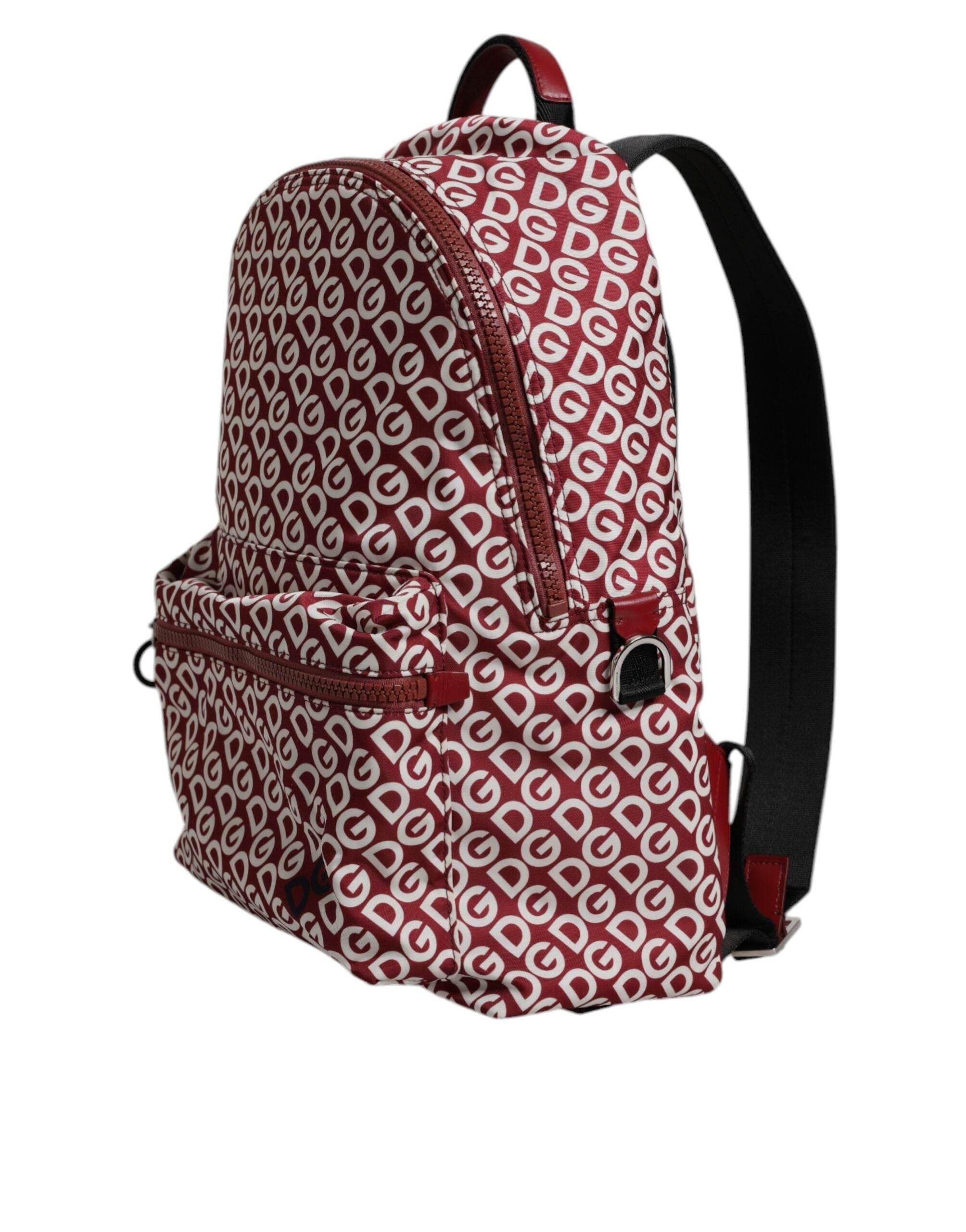 Dolce & Gabbana Red White DG Logo Print Nylon Travel Backpack Bag - Hilstor