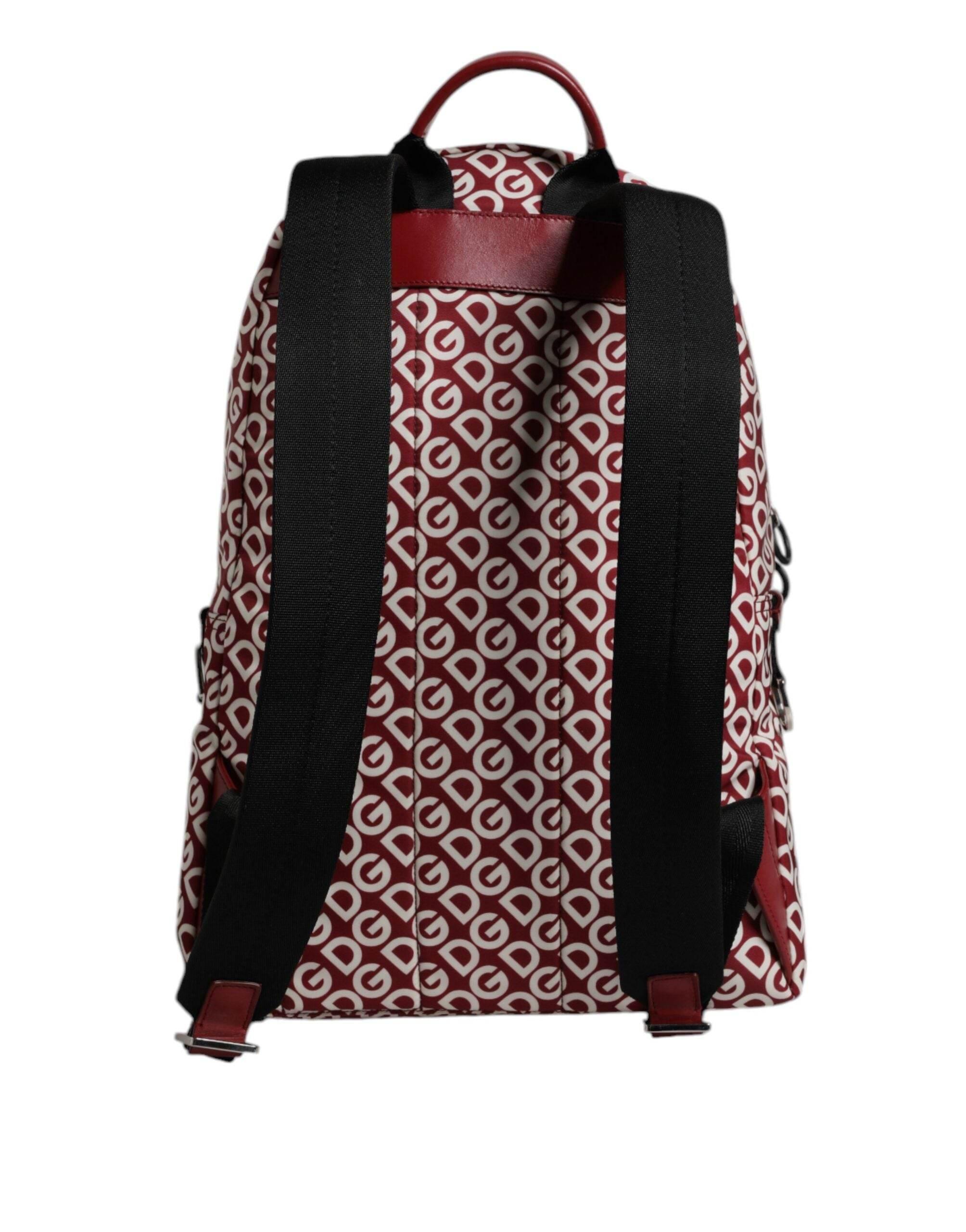 Dolce & Gabbana Red White DG Logo Print Nylon Travel Backpack Bag - Hilstor