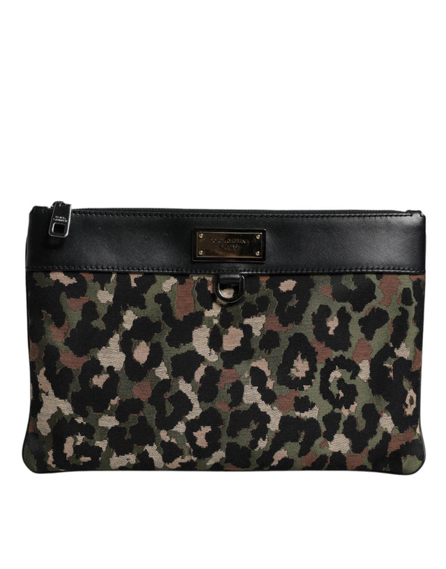Dolce & Gabbana Multicolor Leopard Jacquard Print Logo Plaque Pouch Bag - Hilstor