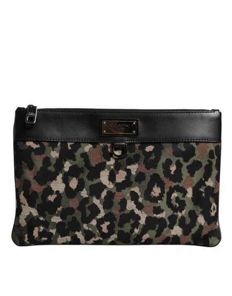 Dolce & Gabbana Multicolor Leopard Jacquard Print Logo Plaque Pouch Bag - Hilstor