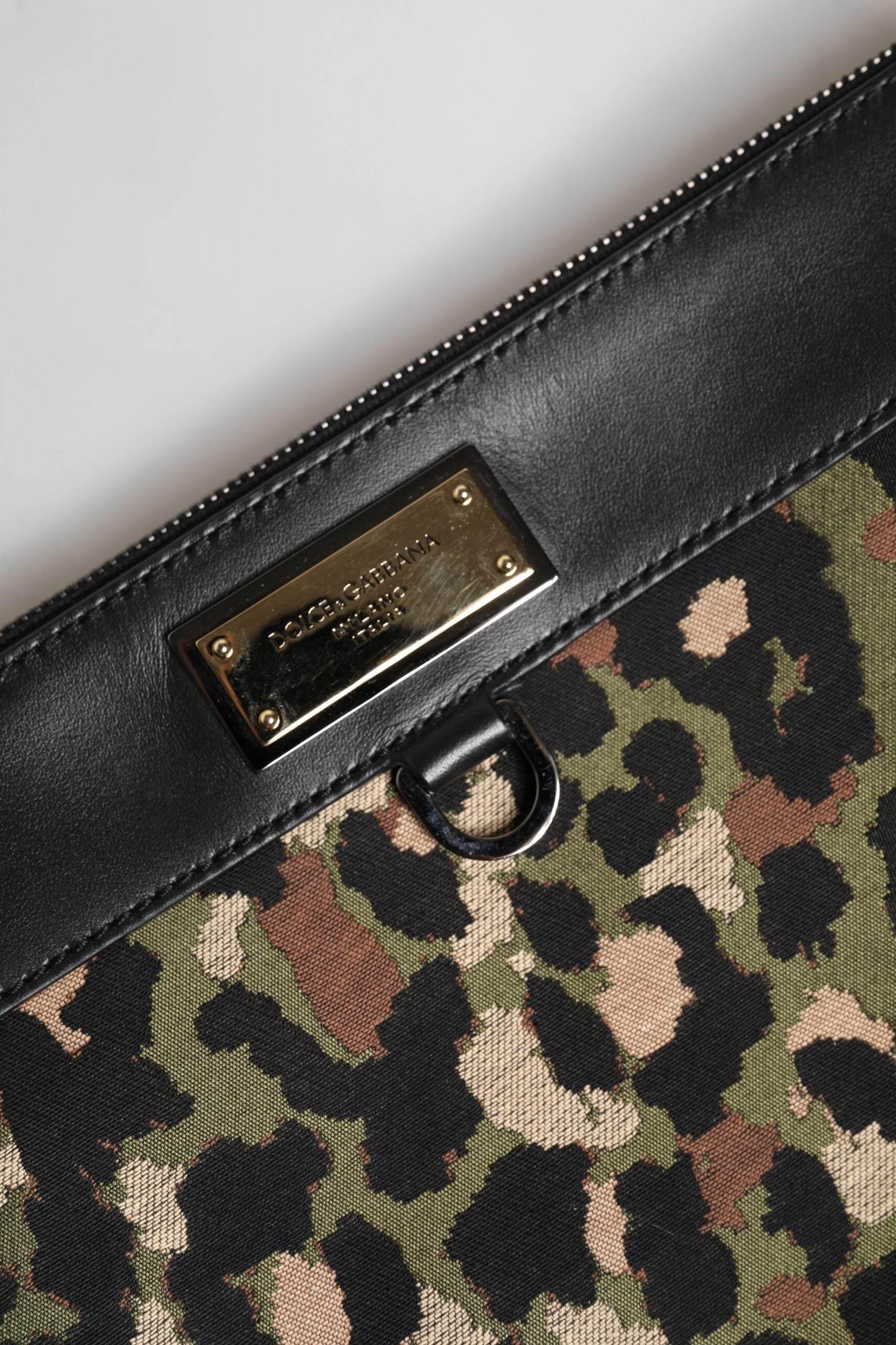 Dolce & Gabbana Multicolor Leopard Jacquard Print Logo Plaque Pouch Bag - Hilstor
