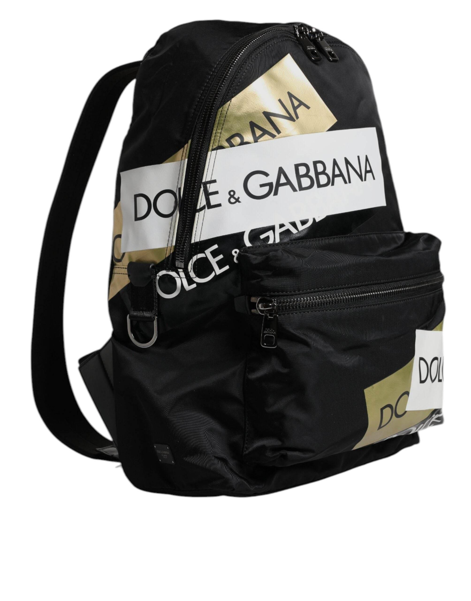 Dolce & Gabbana Black Logo Tape Polyamide School Travel Backpack Bag - Hilstor